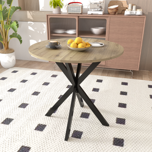 31.5 Inch Round Dining Table, Small Circle Kitchen Table with Metal Black Legs for 2-4 people,Modern Dining Room Table, Brown (only table)、、casual