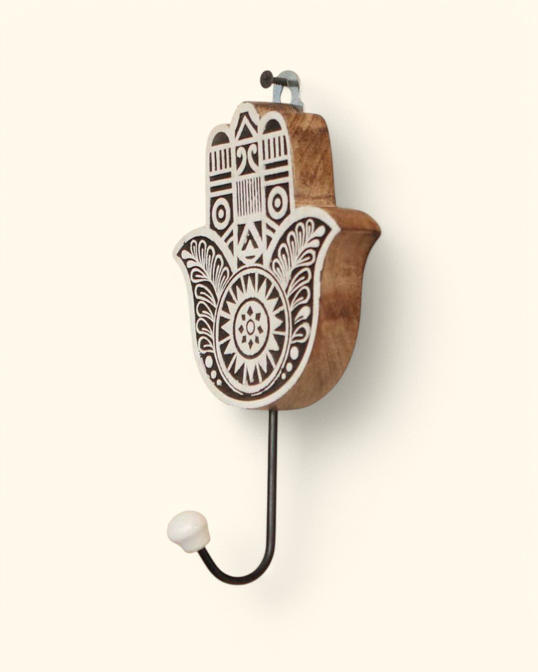 Mango Wood Block Print Design Hamsa Wall Hook、mySite、topwebapps