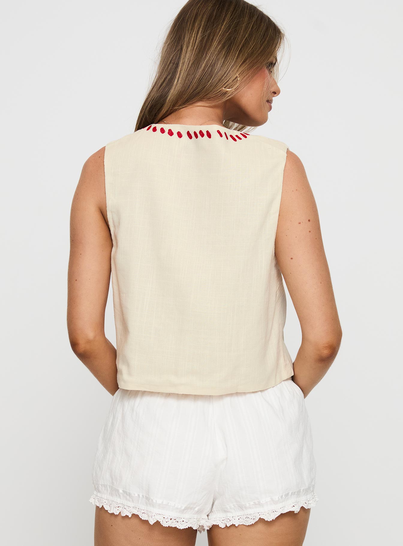 Grazia Vest Top Cream / Red、mySite、solidvoid