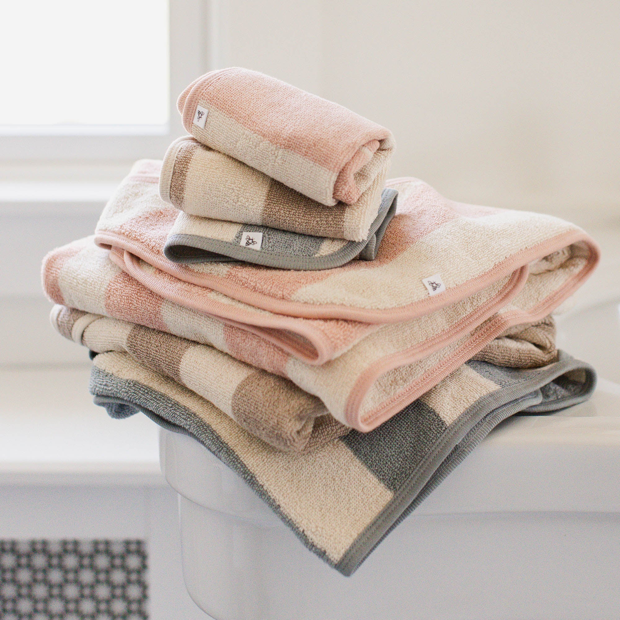  Organic Cotton Rugby Stripe Woven Terry Towel & Washcloth Set - Pink Sand、mySite、layawaytickets