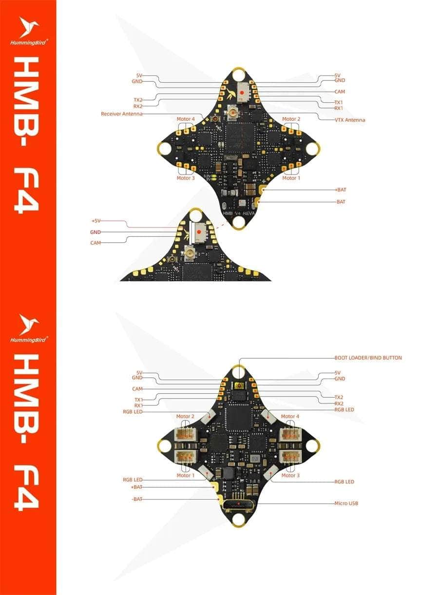 NewBeeDrone HummingBird V4 AIO - F4 FC + 12A 1S 4-in-1 BLHeliS ESC + ELRS RX + 400mW VTX - 25x25