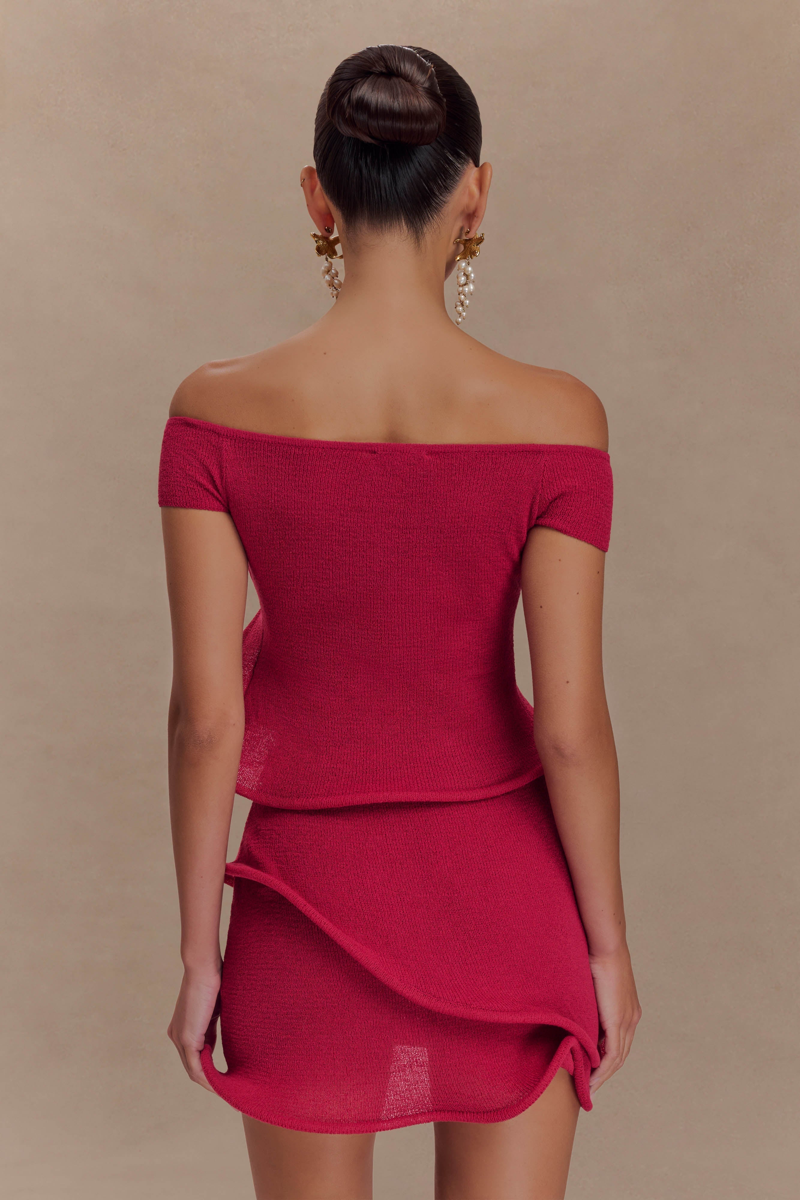 Haisley Off Shoulder Knit Top - Raspberry、mySite、solidvoid