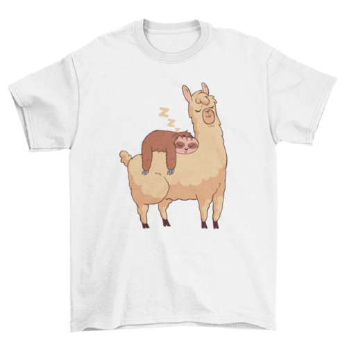 Sleeping Sloth Riding Llama Illustration T-Shirt、mySite、camillekostekn