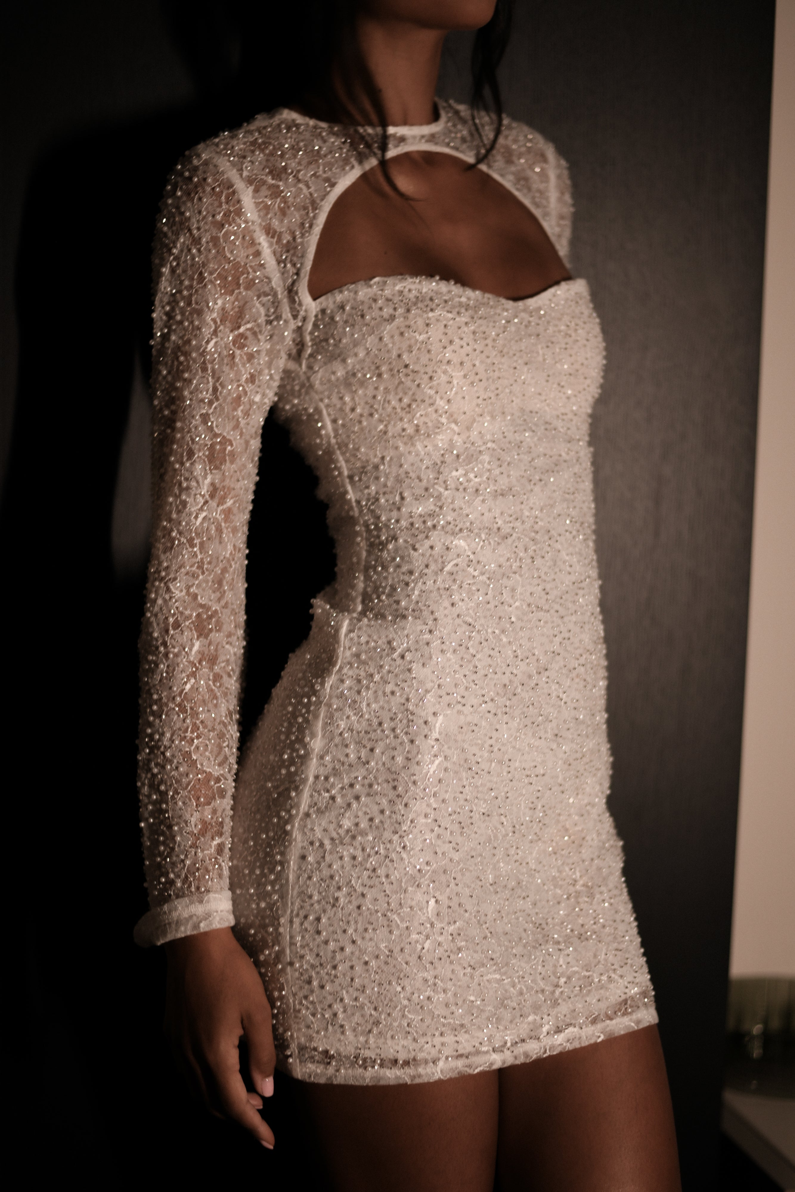 Paxton Pearl Beaded Mini Dress - White、mySite、solidvoid