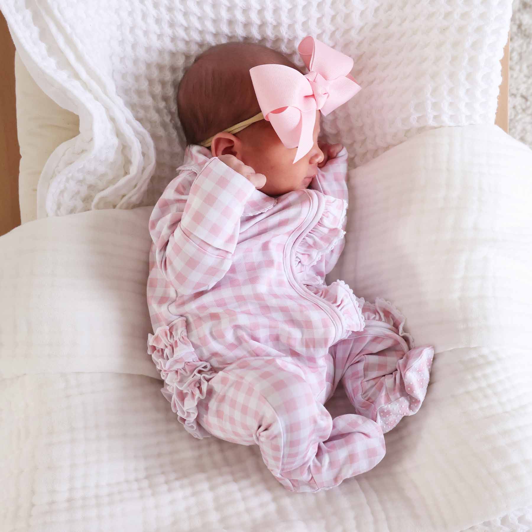  Peter Pan Collar Ruffle Zipper Footie | Rosy Gingham、mySite、layawaytickets