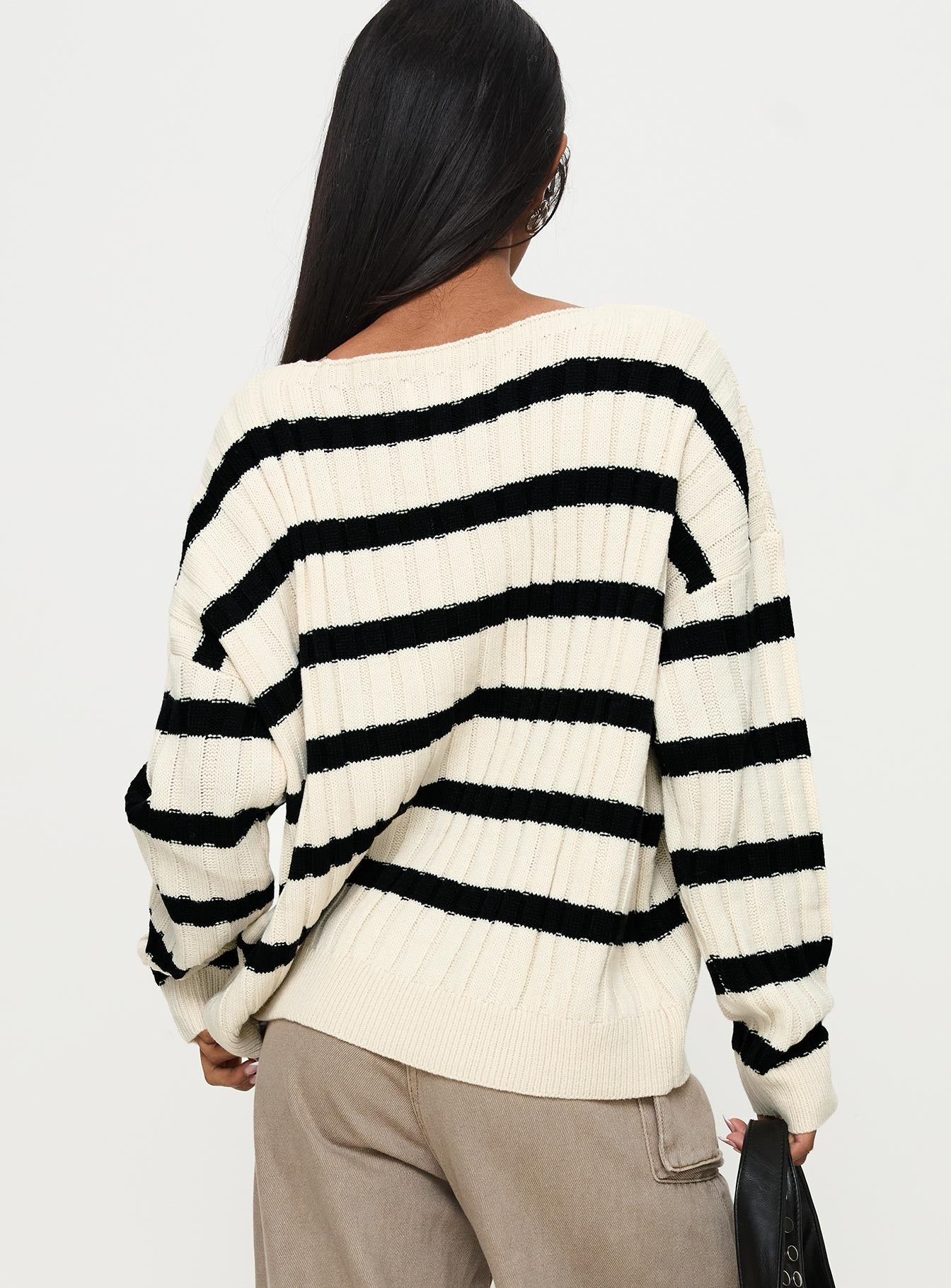 Elenita Wide Neck Knit Sweater Black / White、mySite、solidvoid