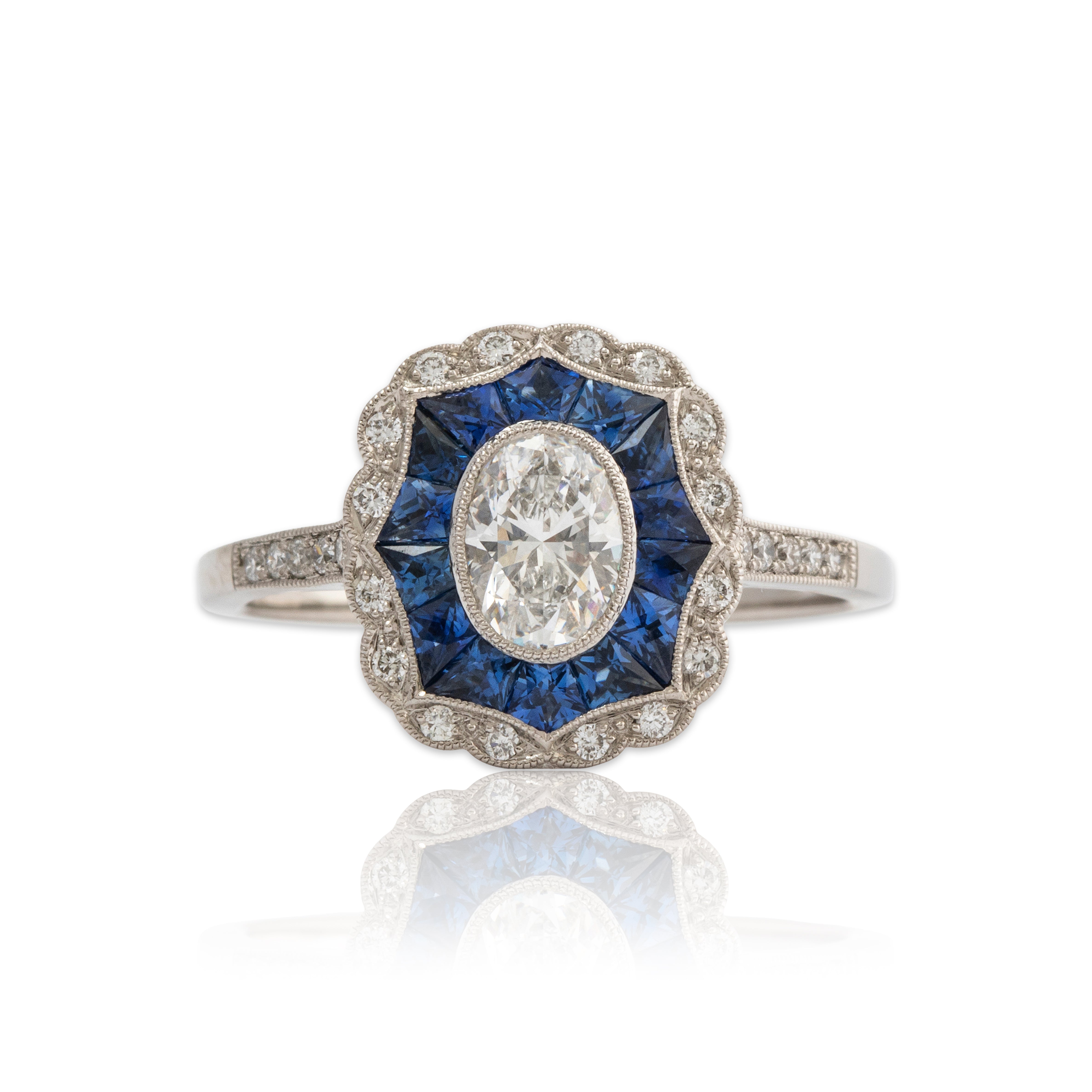 Abbott & Oaks Platinum Diamond Sapphire Art Deco Style Engagement Ring 6.5、mySite、hinf8tx79