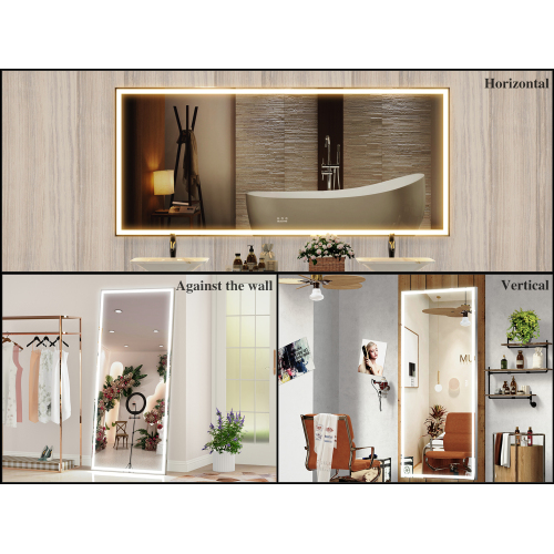72X32 inch Oversized LED Bathroom Mirror Wall Mounted Mirror with 3 Color Modes Aluminum Frame Wall Mirror Large Full Length Mirror with Lights Lighted Full Body Mirror for Bedroom Living Room, Silver、、xpatfood