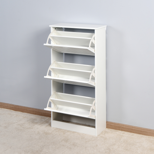 Wooden Shoe Cabinet for Entryway, White Shoe Storage Cabinet with 3 Flip Doors 20.94x9.45x43.11 inch、、casual