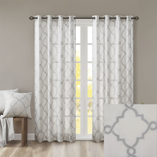 Fretwork Print Grommet Top Window Curtain Panel(Only 1 Pc Panel)、、eastwooduniform