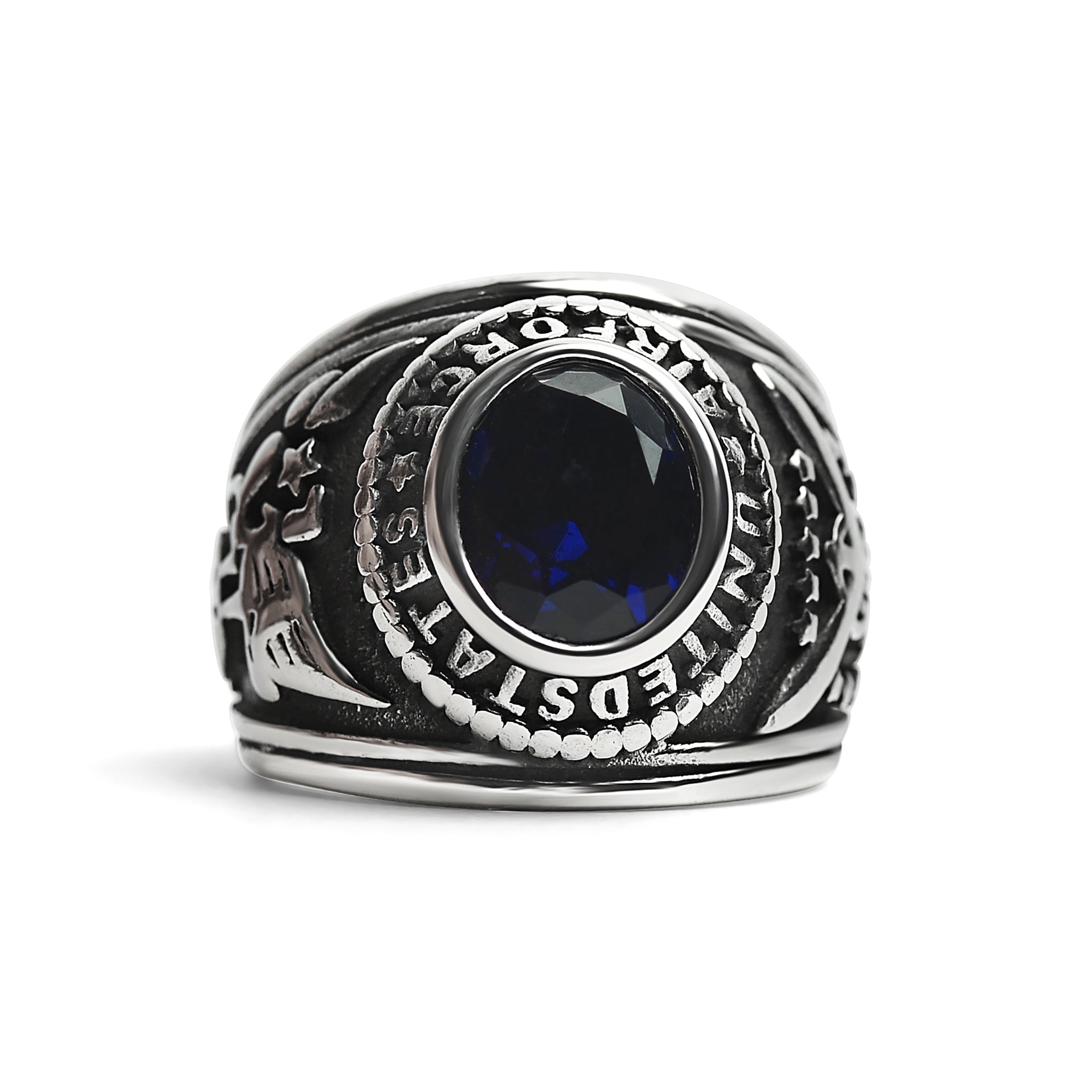 Stainless Steel United States Air Force Military Men's Ring with Blue Stone / MCR3080、mySite、dreamappss