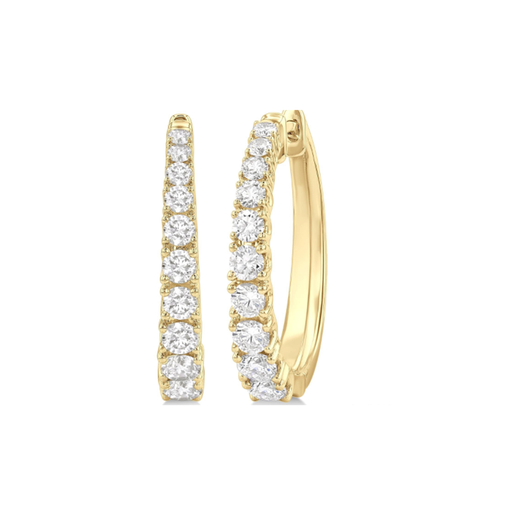 14K Yellow Gold 0.75ctw Tapered Diamond Hoop Earrings、mySite、botmansion