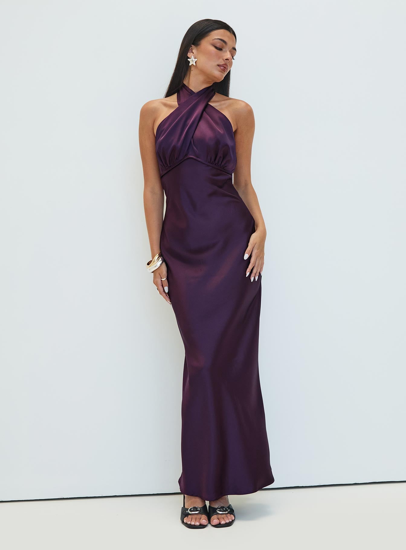 Rosaminta Halter Maxi Dress Plum Petite、mySite、solidvoid