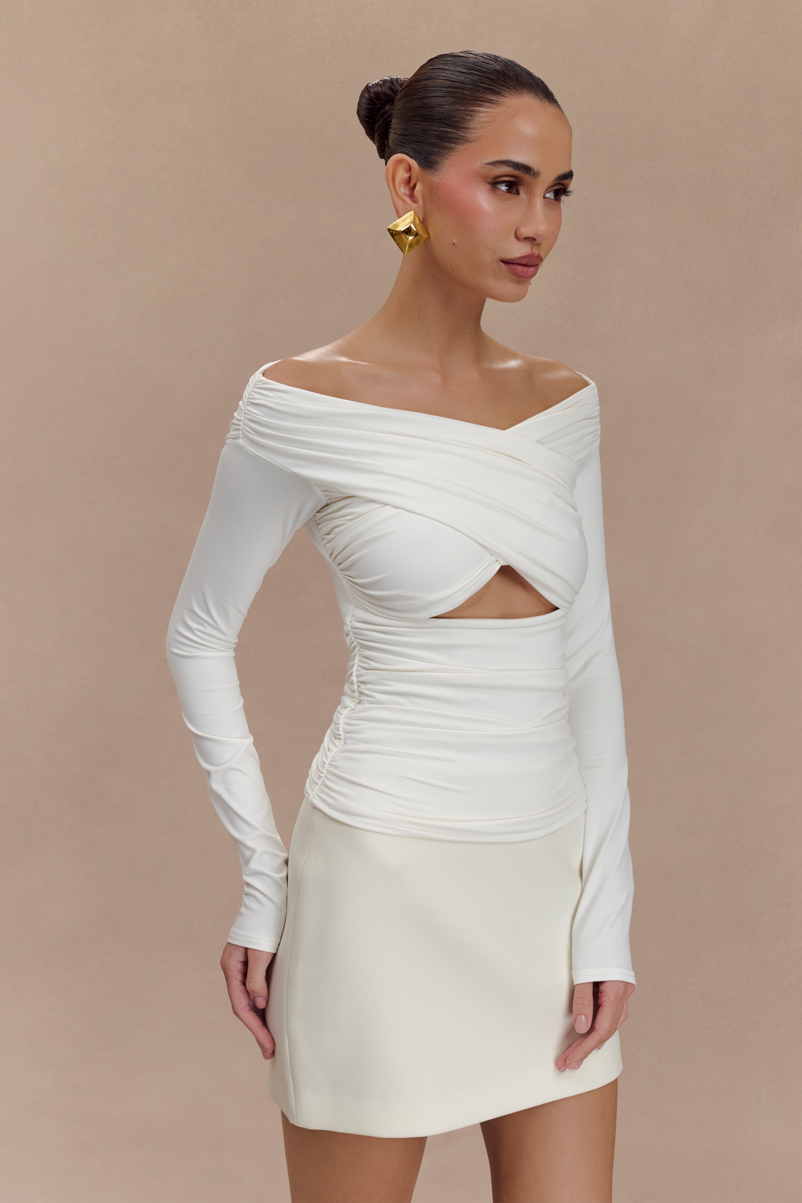 Jaden Off Shoulder Recycled Nylon Top - Ivory、mySite、solidvoid