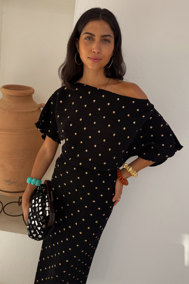 Black Tilly Plisse Dress with Gold Fleck、mySite、solidvoid