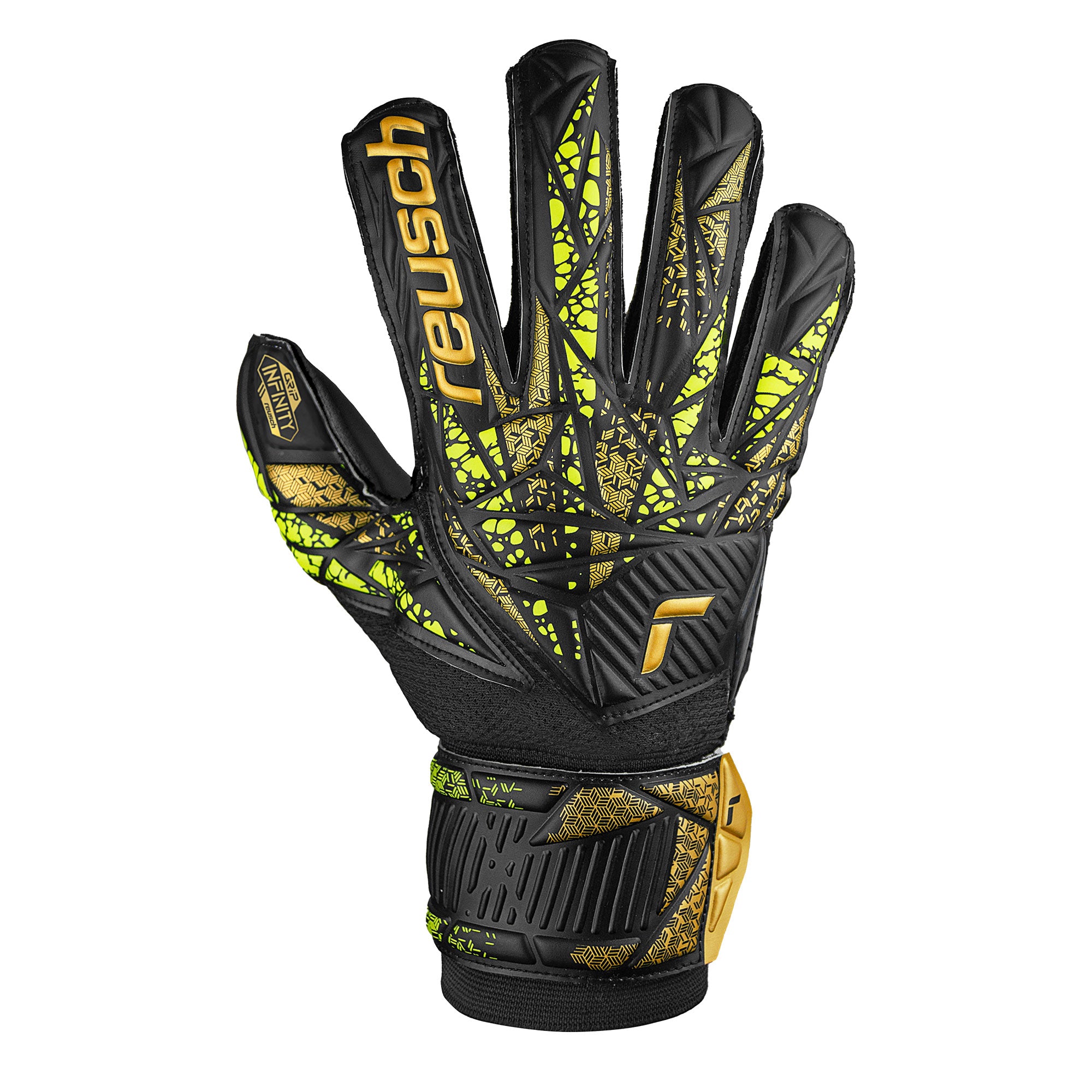 Reusch Men's Attrakt Infinity Fingersave Goalkeeper Gloves Black/Gold/Yellow、mySite、noshort