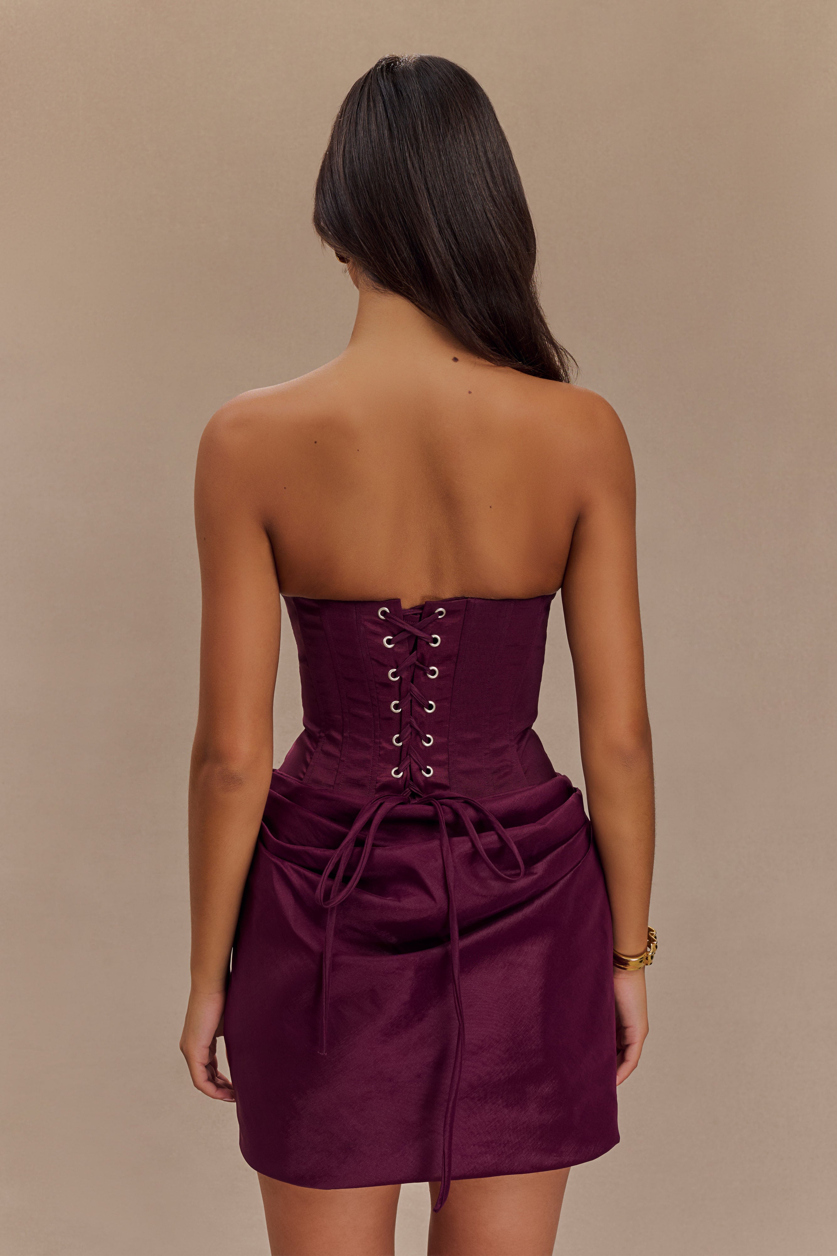 Sasha Taffeta Strapless Corset Mini Dress - Plum、mySite、solidvoid