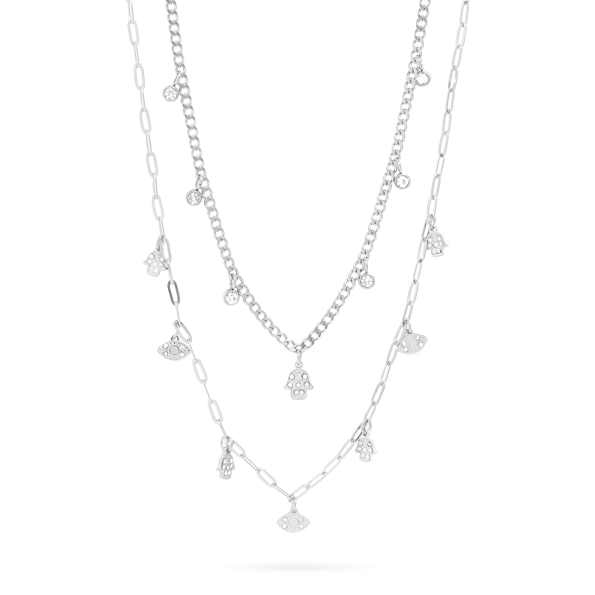 18K Gold PVD Hamsa & Evil Eye Convertible Charm Necklace / CHN0068、mySite、dreamappss