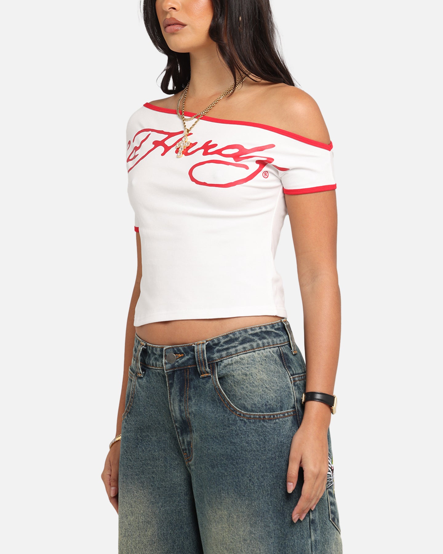 Ed Hardy Women's Aline Baby T-Shirt Off White/Red、mySite、zt4zffjzw