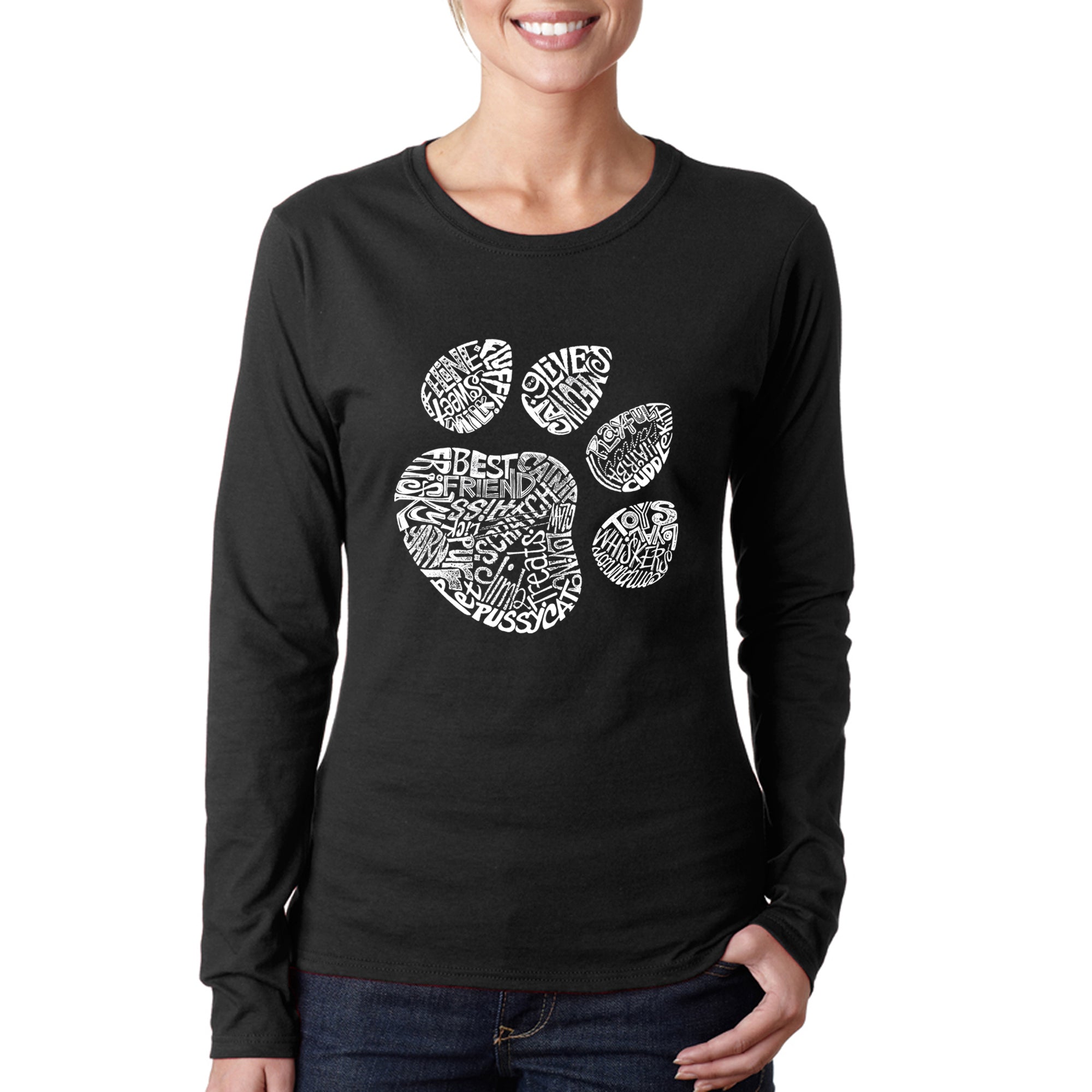 Cat Paw - Women's Word Art Long Sleeve T-Shirt、mySite、camillekostekn