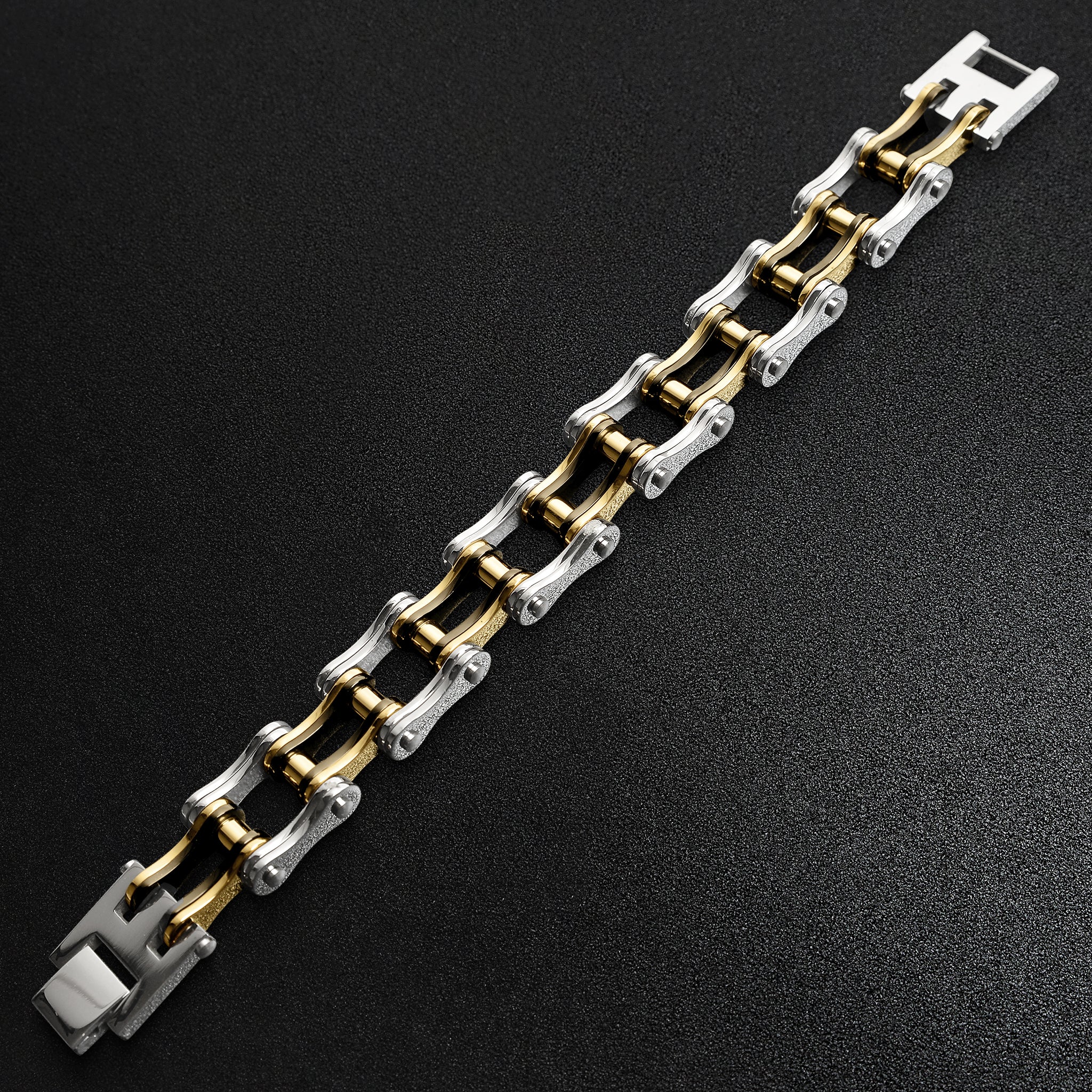 Stainless Steel Black And 18K Gold PVD Coated Bike Chain Bracelet / WCB1005、mySite、dreamappss