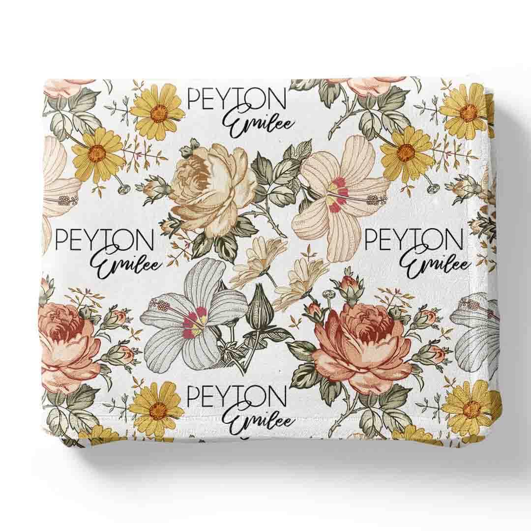 Peyton's Vintage Floral Personalized Toddler Blanket、mySite、layawaytickets