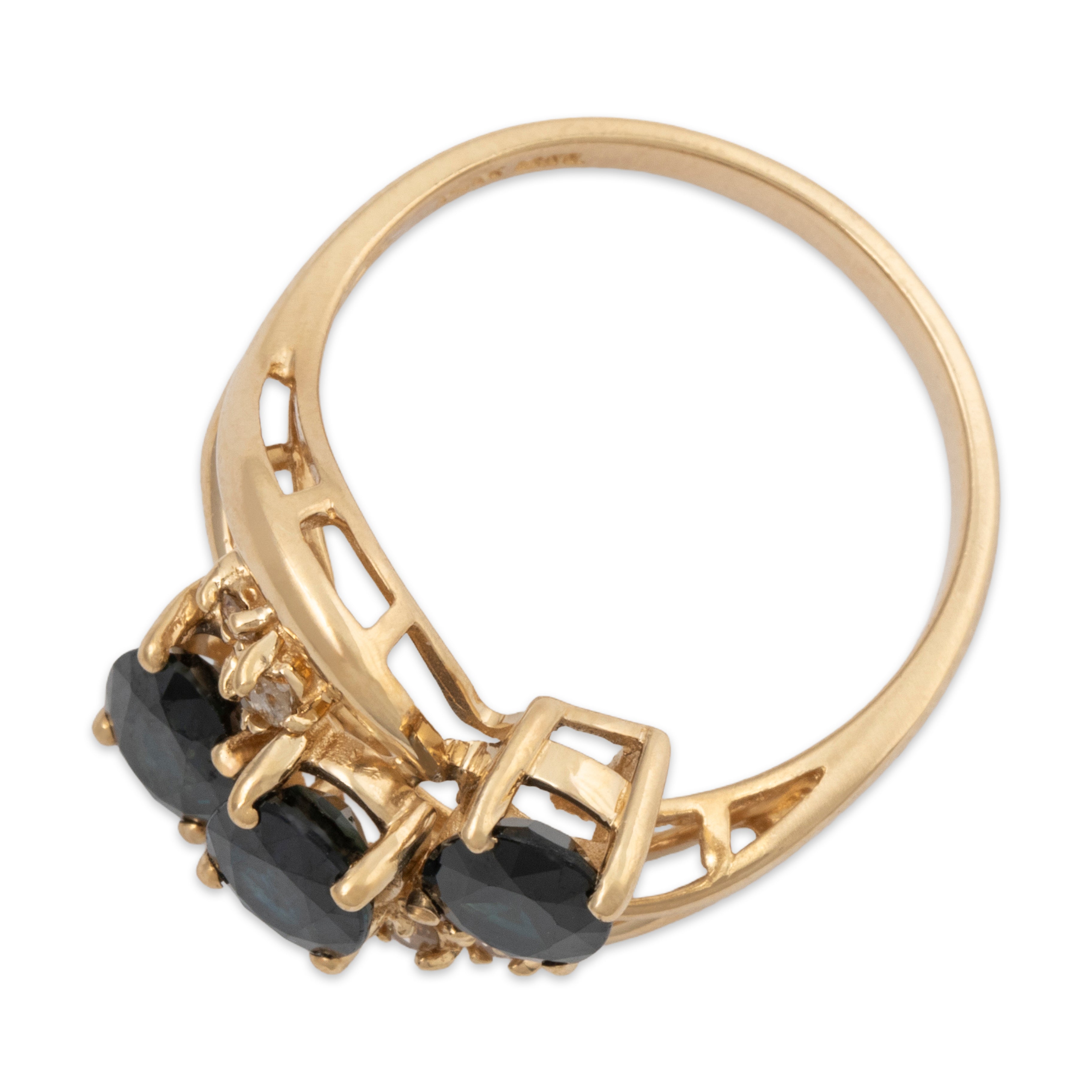 Vintage 14k Yellow Gold 2.8cttw Blue Sapphire Diamond Bypass Trio Ring 7.00、mySite、hinf8tx79