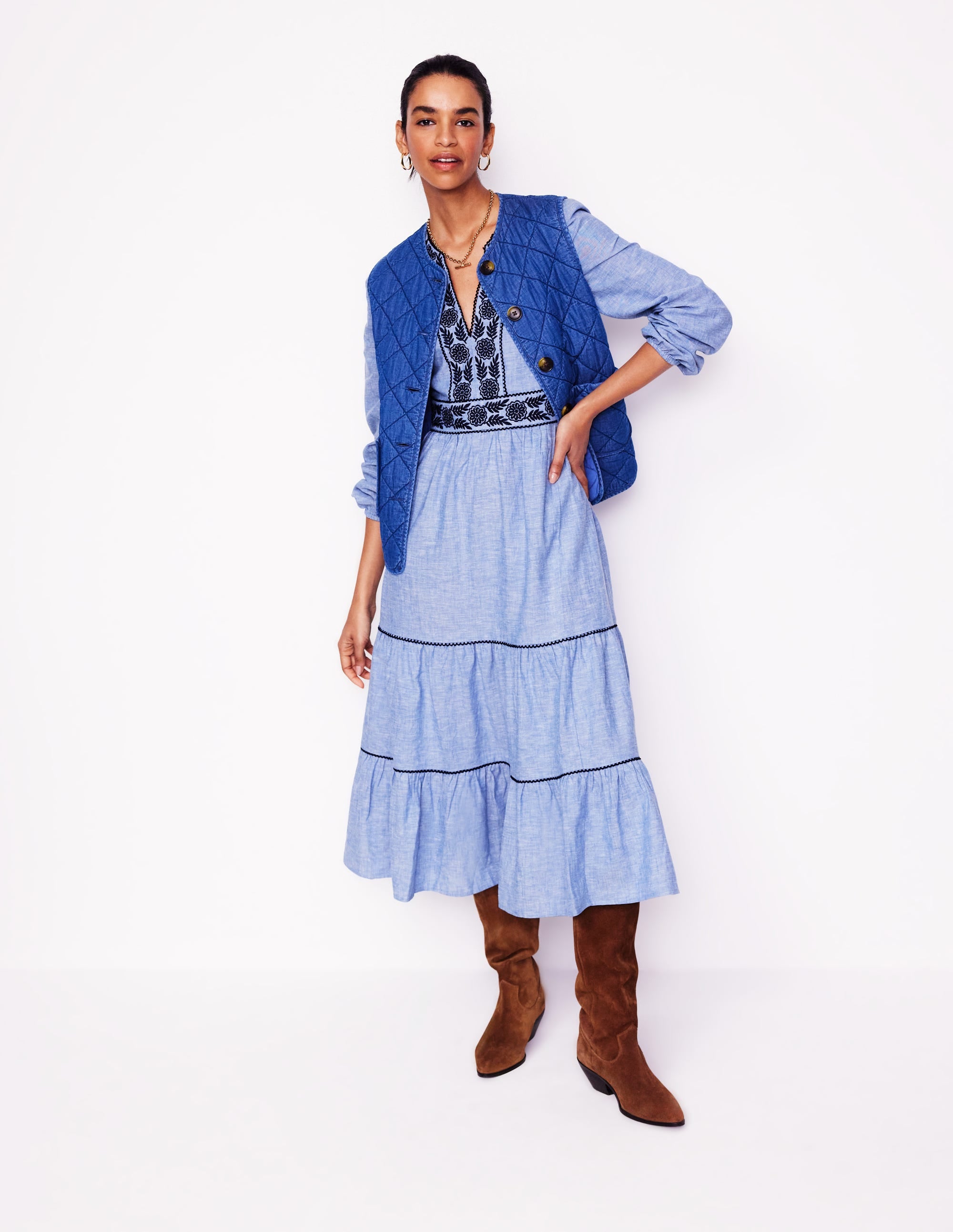  Violet Linen Blend Midi Dress-Chambray、mySite、ashleygrahame