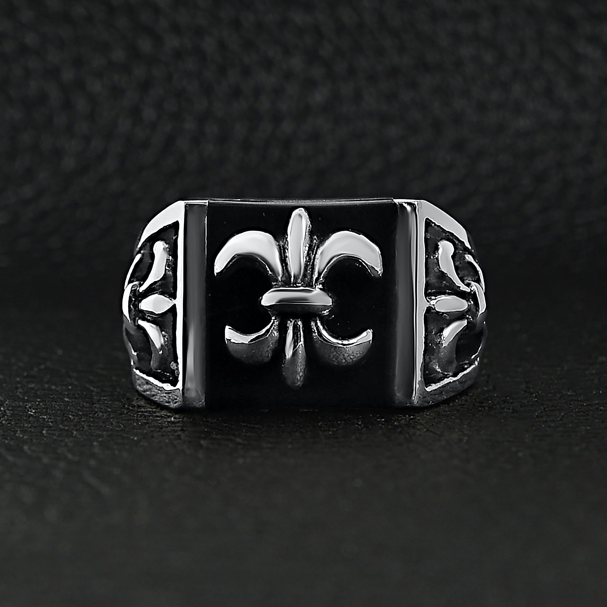 Stainless Steel Polished Black Fleur De Lis Signet Ring / SCR3040、mySite、dreamappss
