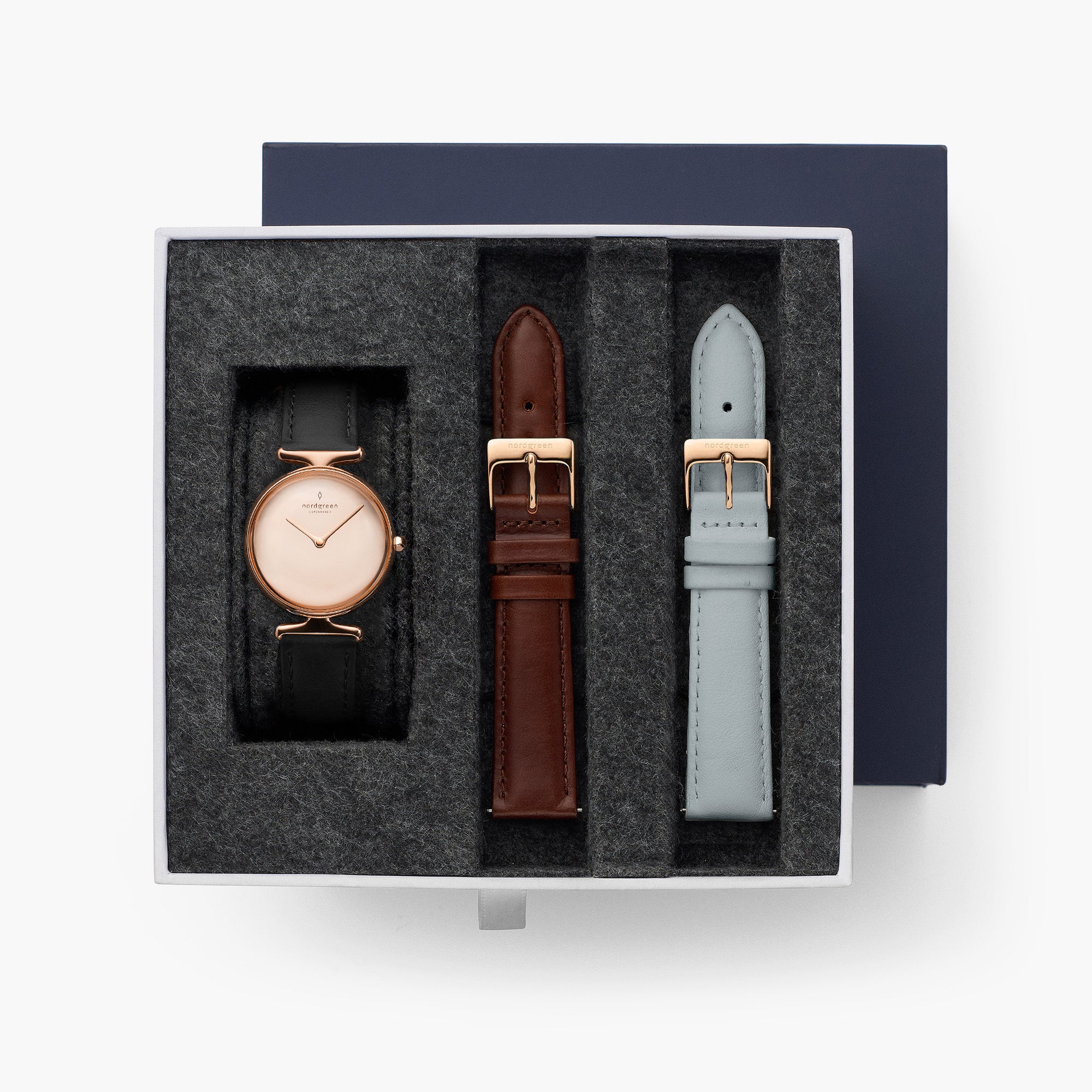 Unika - BUNDLE Polished Metal Dial Rose Gold | Black Leather / Brown Leather / Grey Leather Straps、mySite、botmansion