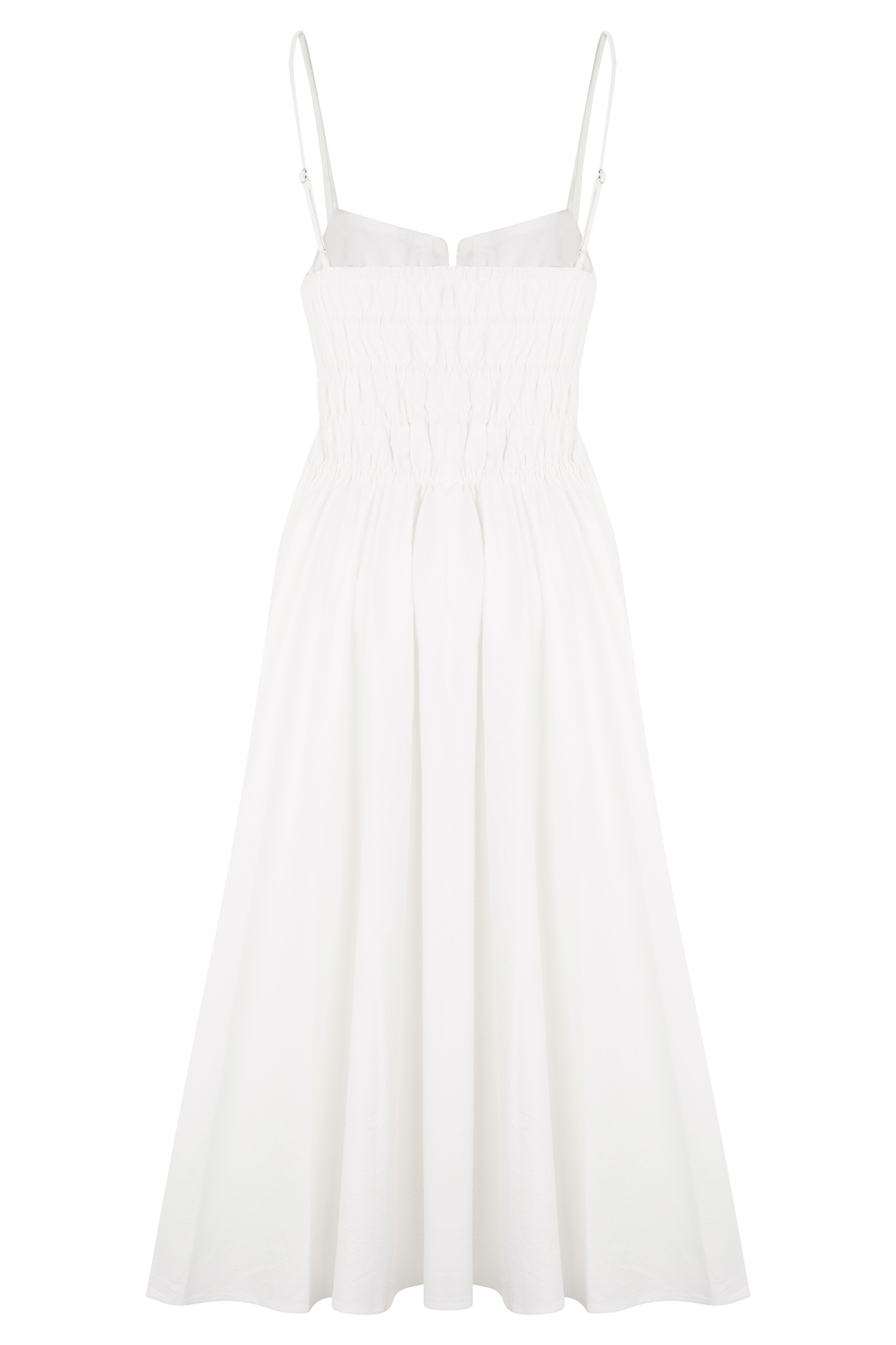 Elias Shirred Cotton Midi Dress - White、mySite、solidvoid