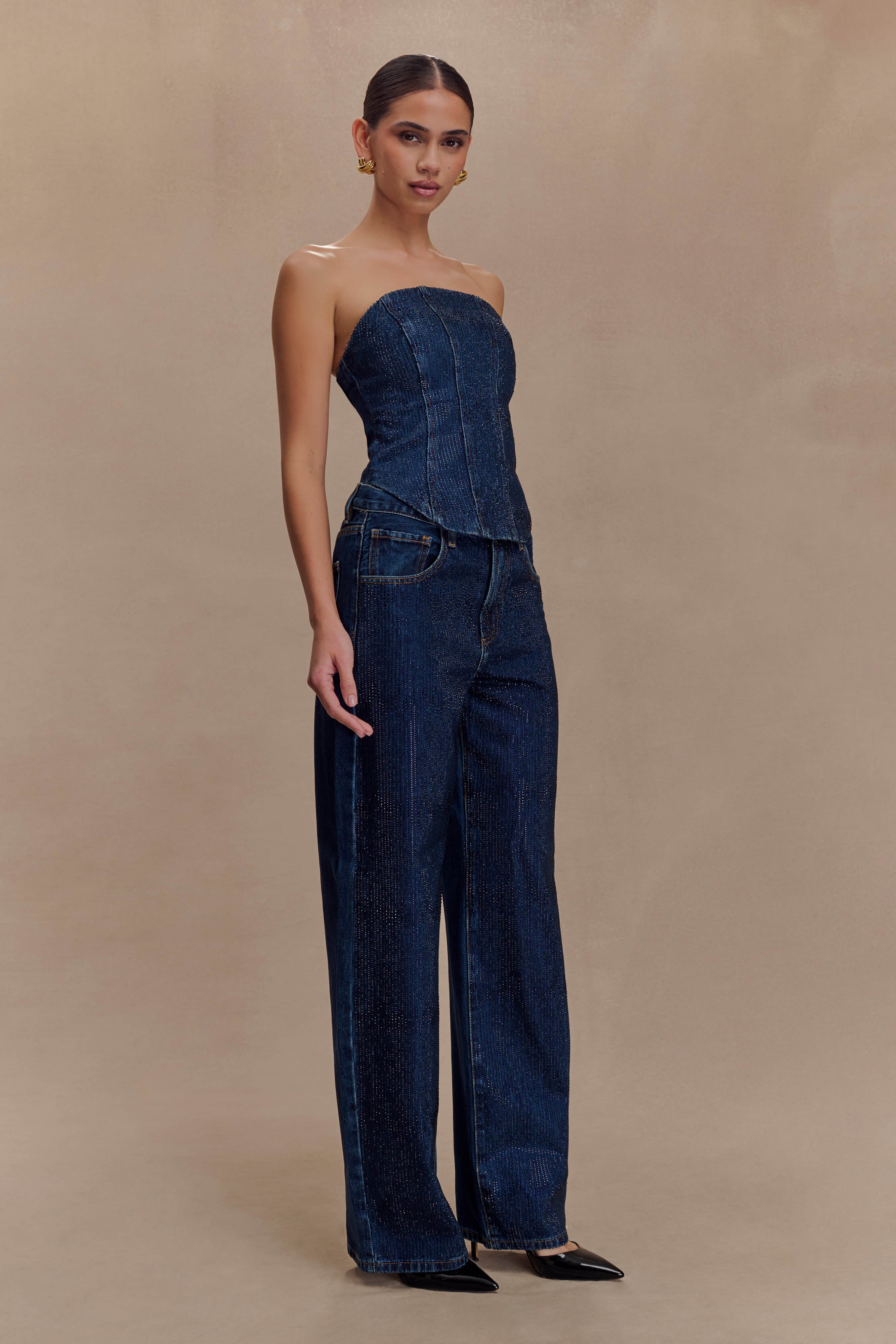 Monte Strapless Diamante Denim Corset - Midnight Blue、mySite、solidvoid