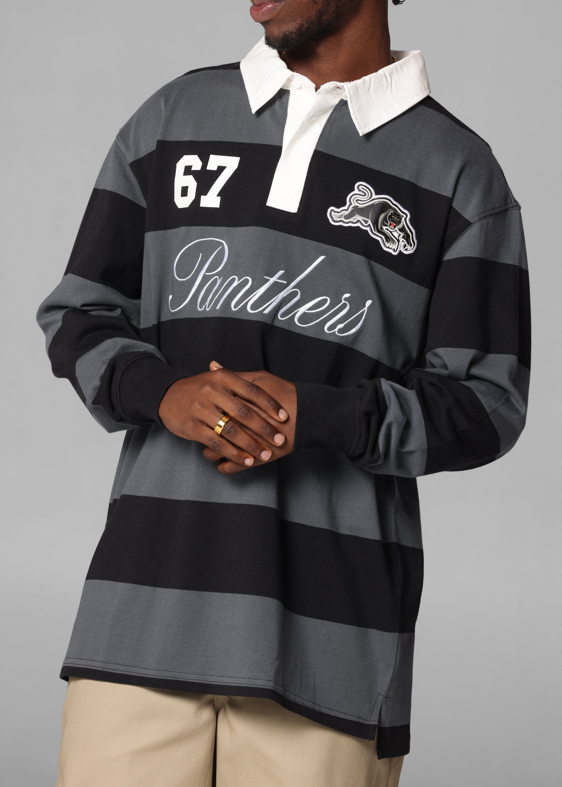 Bleacher Athletic Penrith Panthers NRL Stripe Rugby Polo Shirt Official Team Colour、mySite、zt4zffjzw