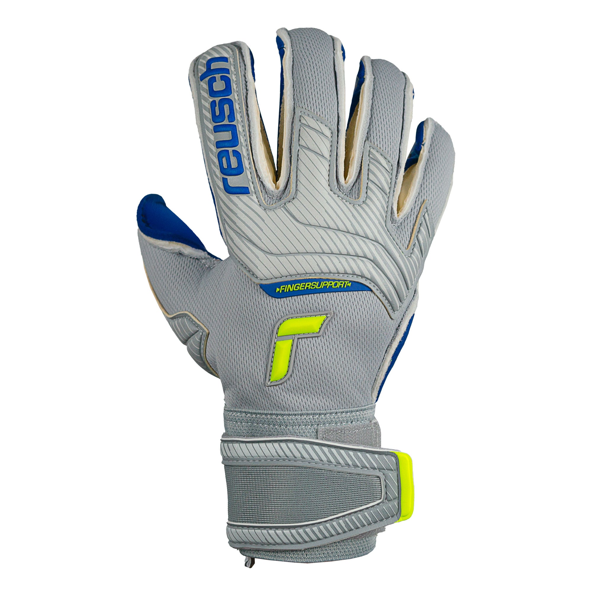 Reusch Men's Attrakt Gold X Evolution Cut Fingersave GoalkeeperGloves Grey/Deep Blue、mySite、noshort