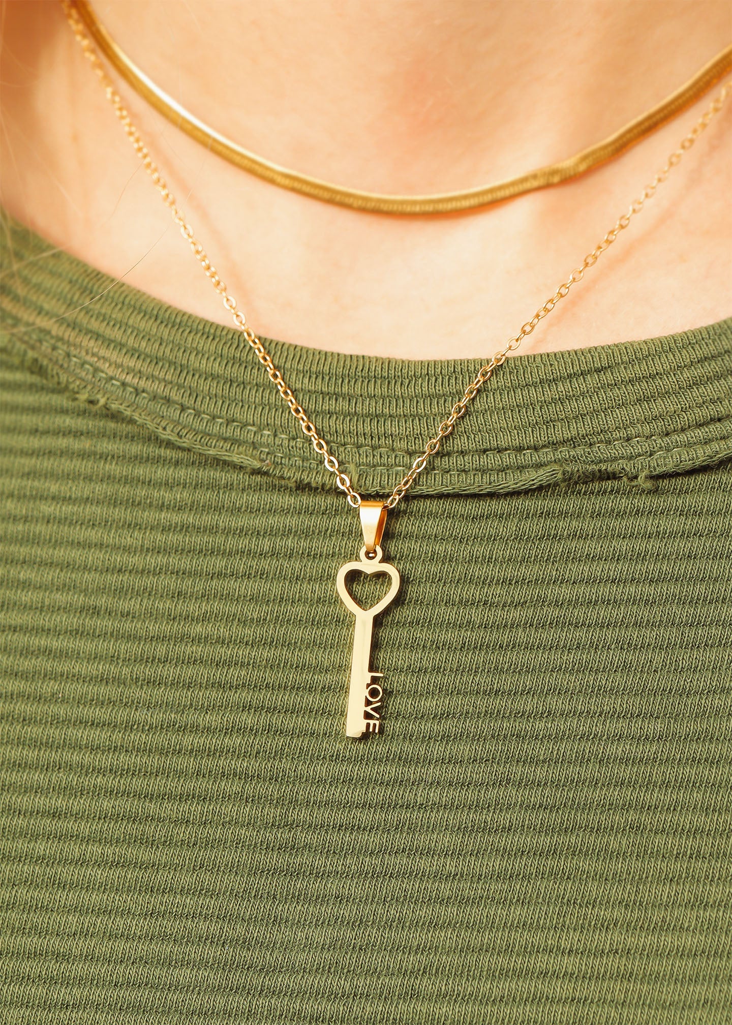 18K Gold PVD Stainless Steel Love Key Pendant Necklace / CHN0070、mySite、dreamappss