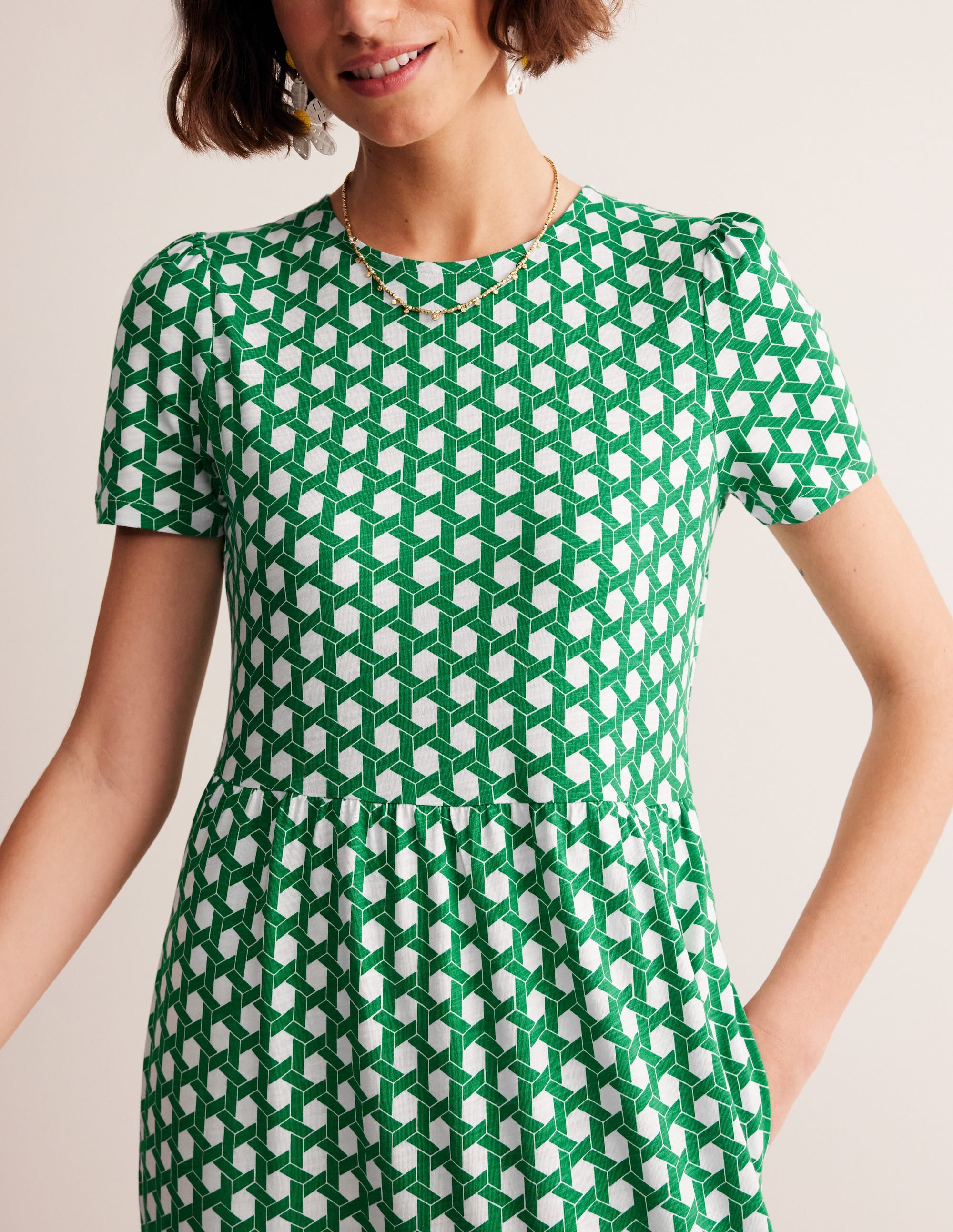  Emma Tiered Jersey Midi Dress-Green, Honeycomb Geo、mySite、ashleygrahame