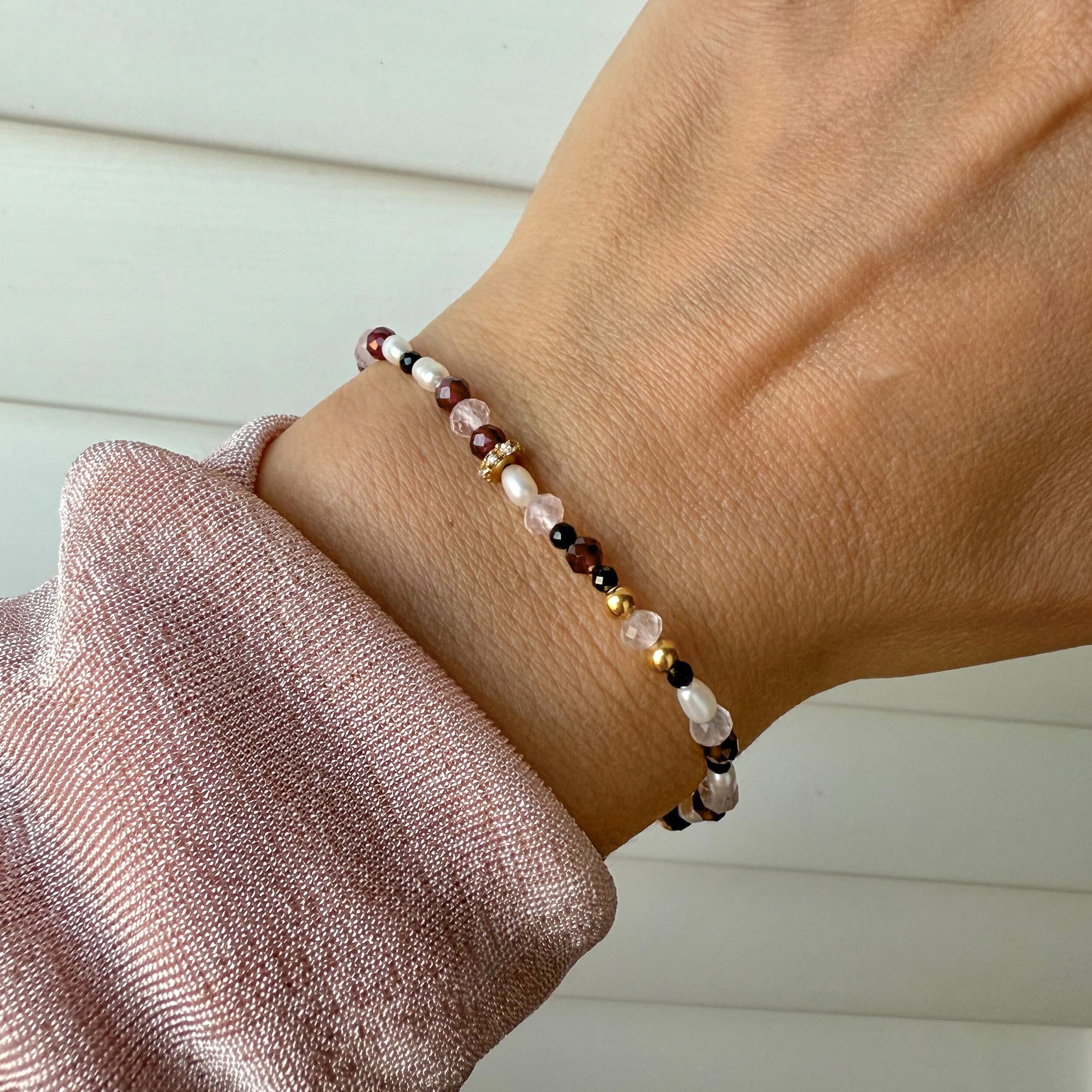 Rose Quartz Garnet Beads Bracelet - Love Charge、mySite、hinf8tx79