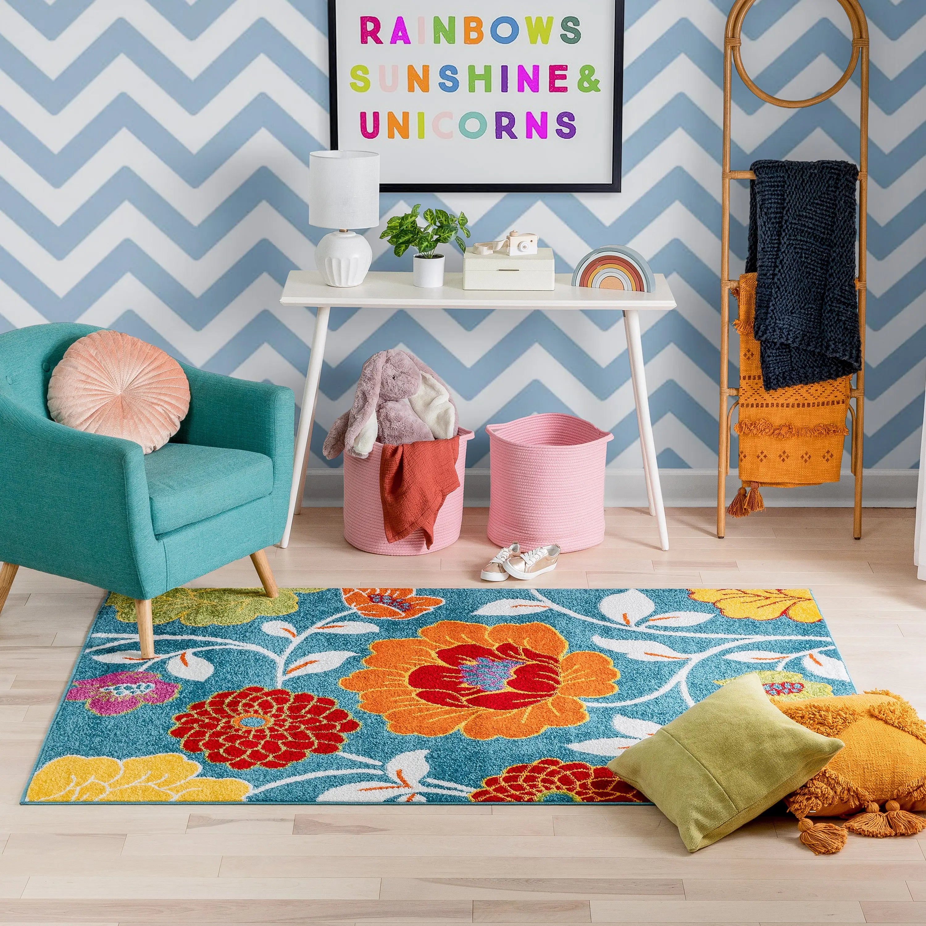 Starbright Daisy Flowers Blue Rug、mySite、gigharbornorthrealestate