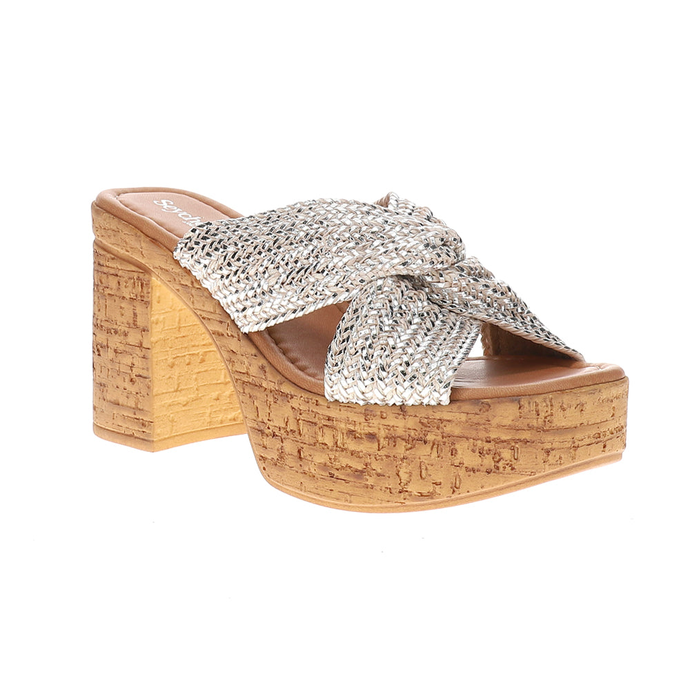 Adorned Metallic Platform Block Heel Sandals、mySite、gtrtttuynbv