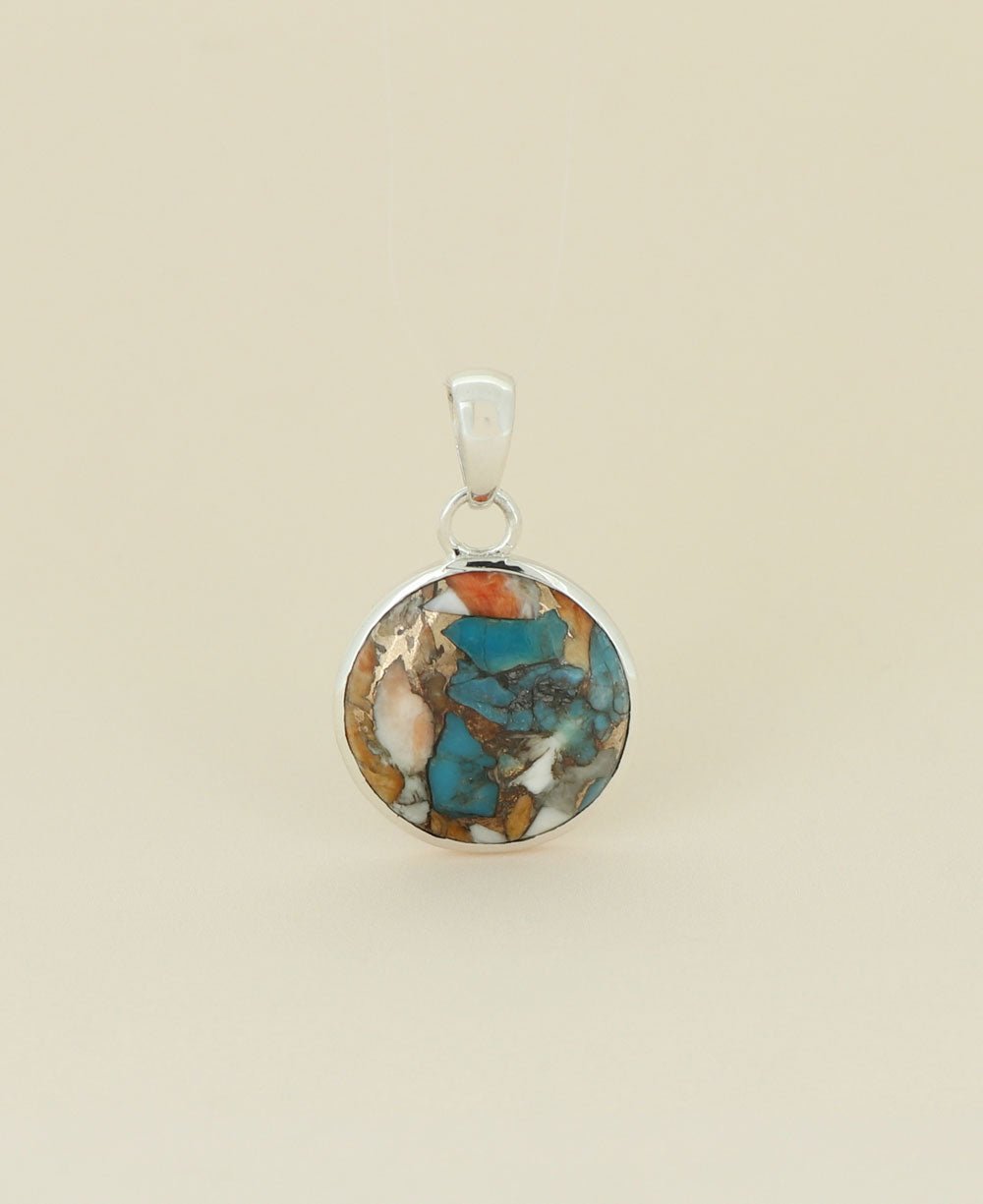 Turquoise Spiny Oyster Sterling Silver Round Pendant、mySite、topwebapps