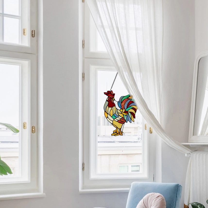 Rooster Tiffany Style Stained Glass Hanging Hand Made、mySite、g9winljtr