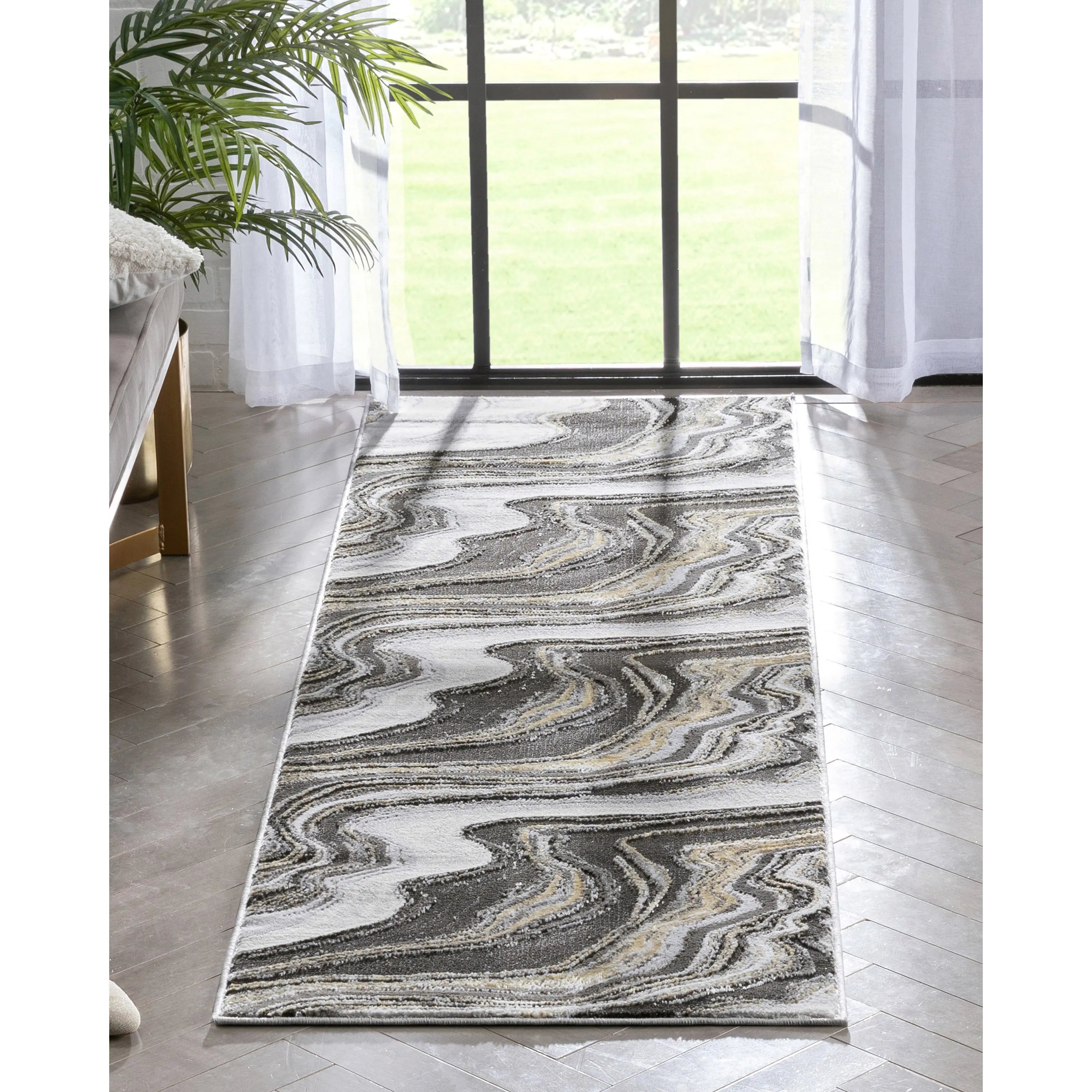 Warren Retro Abstract Waves Glam Rug、mySite、gigharbornorthrealestate
