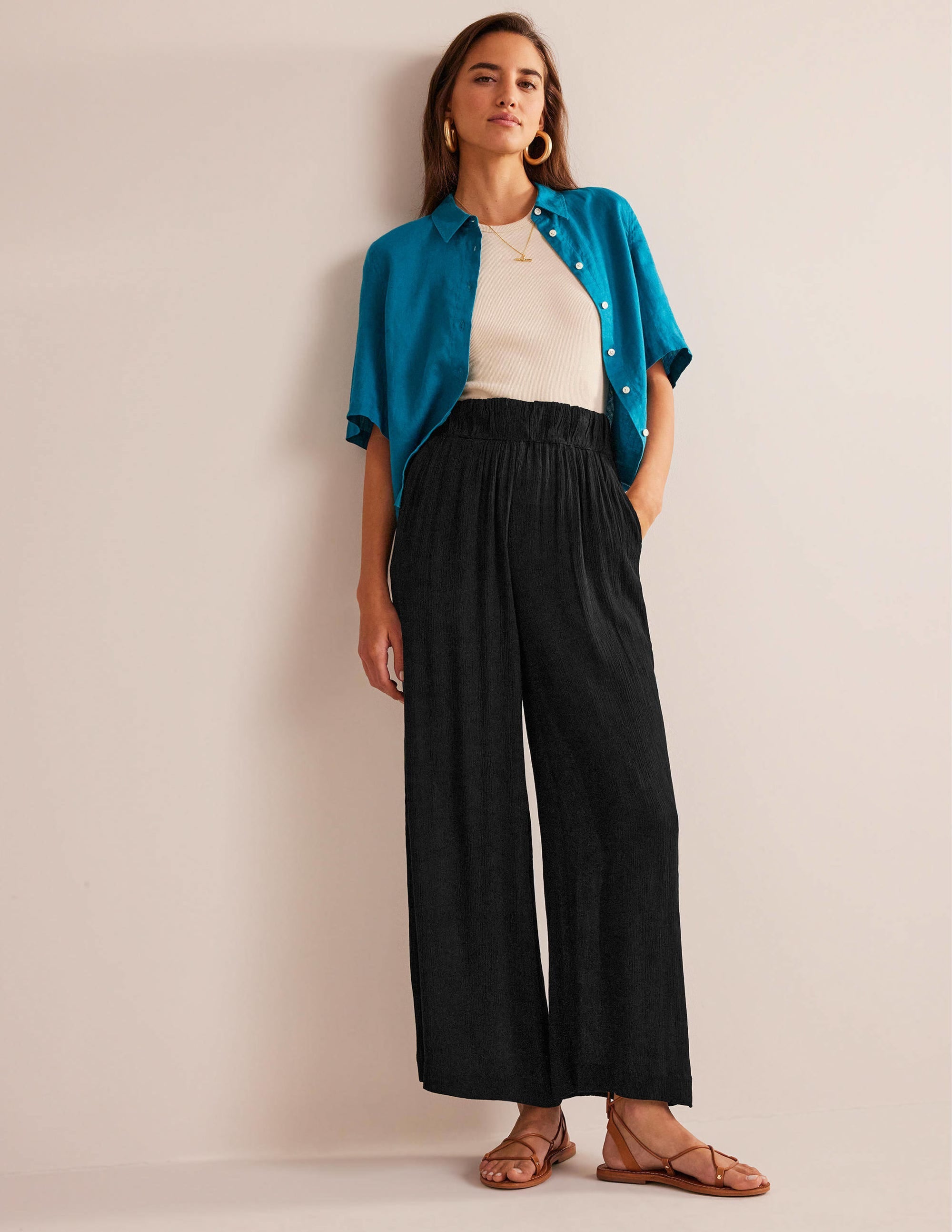  Crinkle Wide Leg Trousers-Black、mySite、ashleygrahame