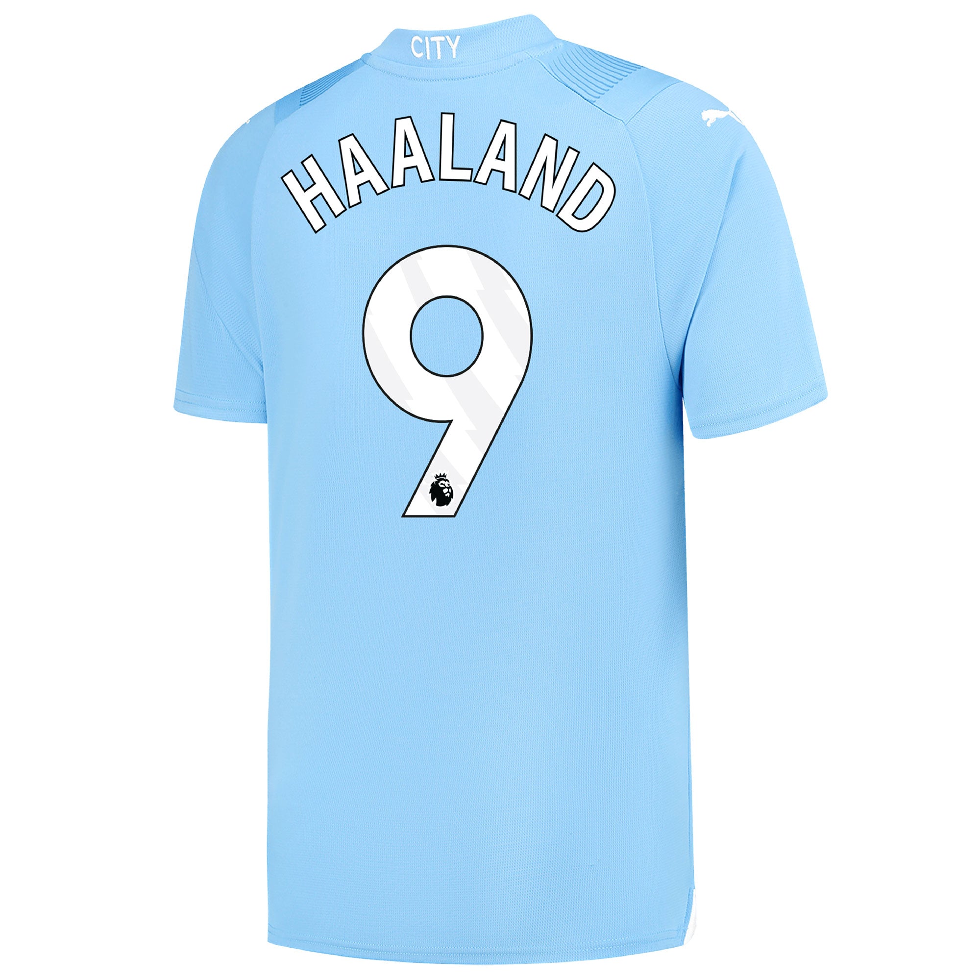 PUMA Men's Manchester City 2023/24 Home Jersey w/ Haaland #9 Printing、mySite、noshort