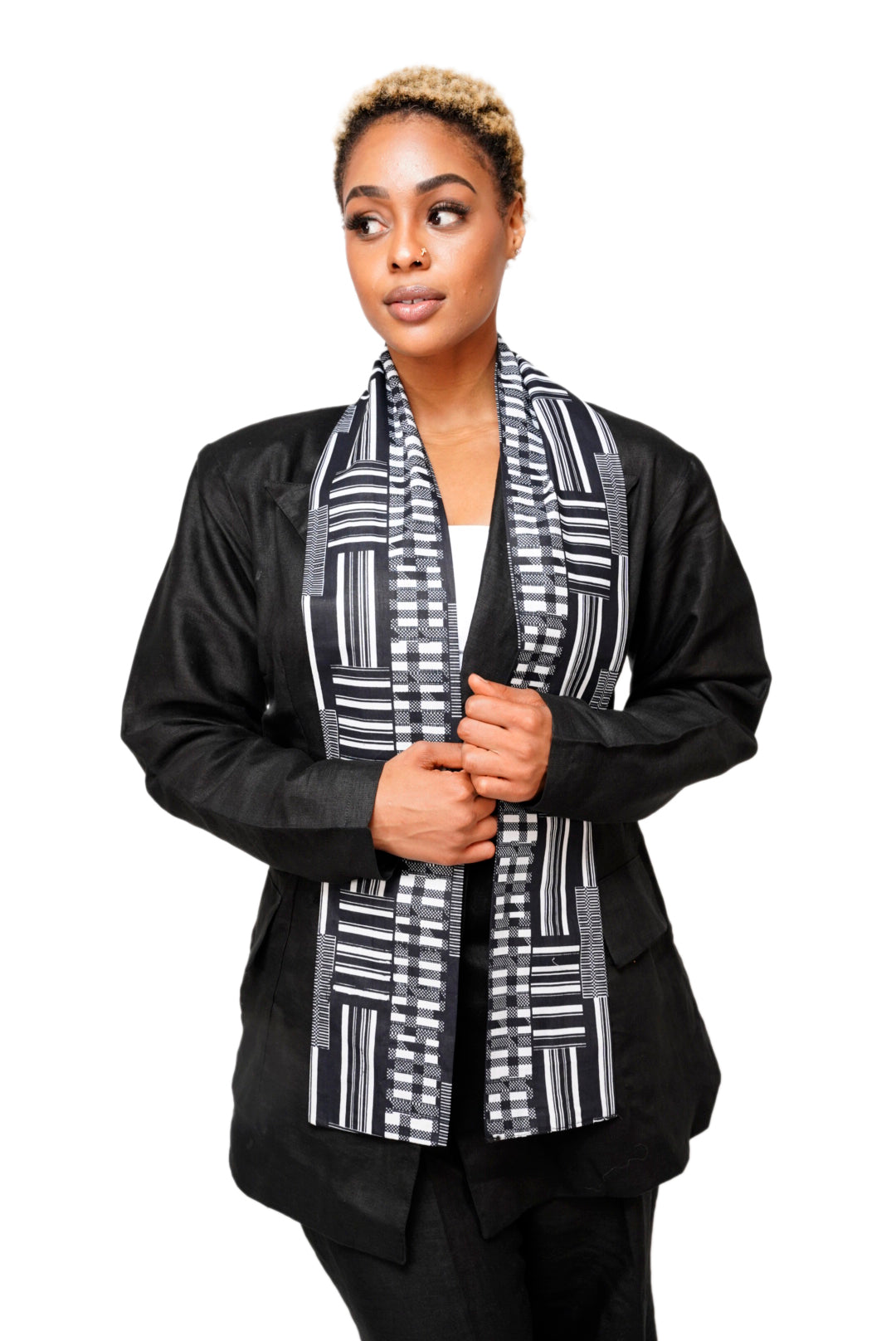 Dupsie's Otumfuo Black and White Kente African Print Sash DPB0795S、mySite、solidvoid