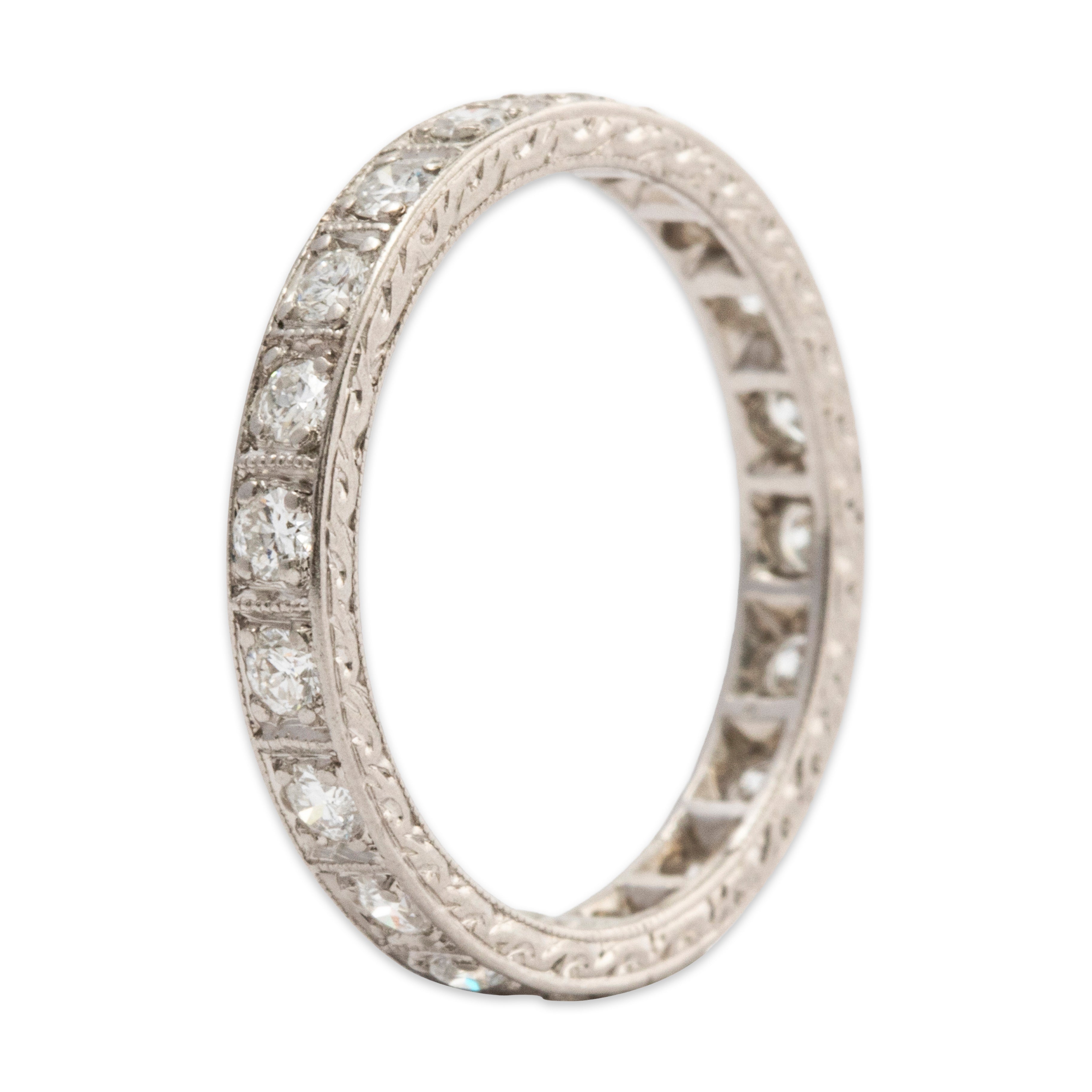 Antique Platinum European Cut Diamond Hand Engraved Eternity Band Ring 3.5、mySite、hinf8tx79