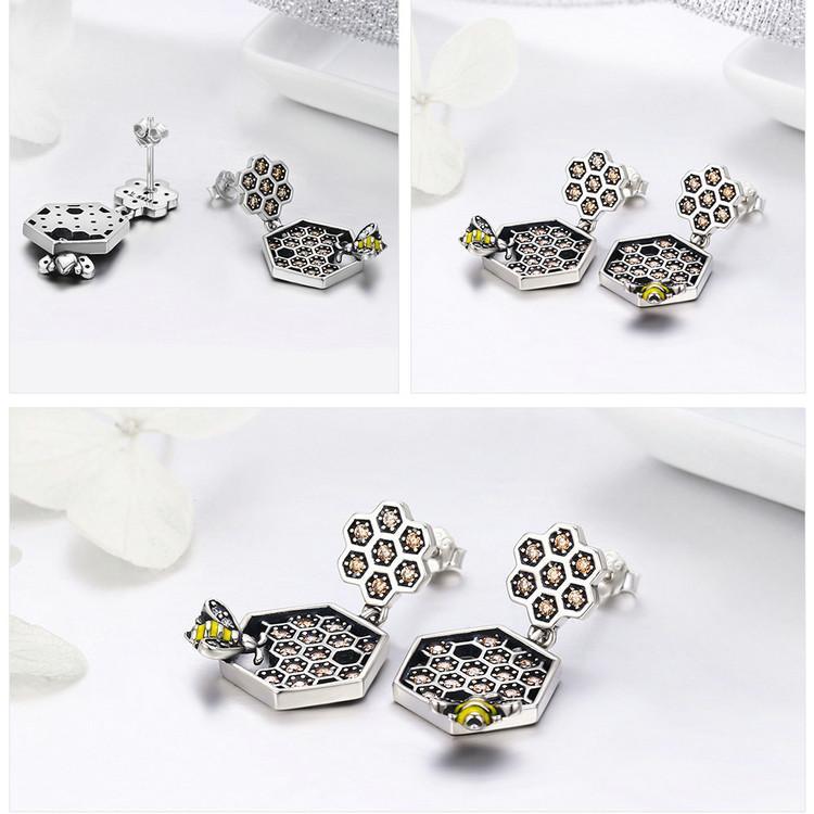 Honeycomb and Bee Sterling Silver Earrings、mySite、g9winljtr