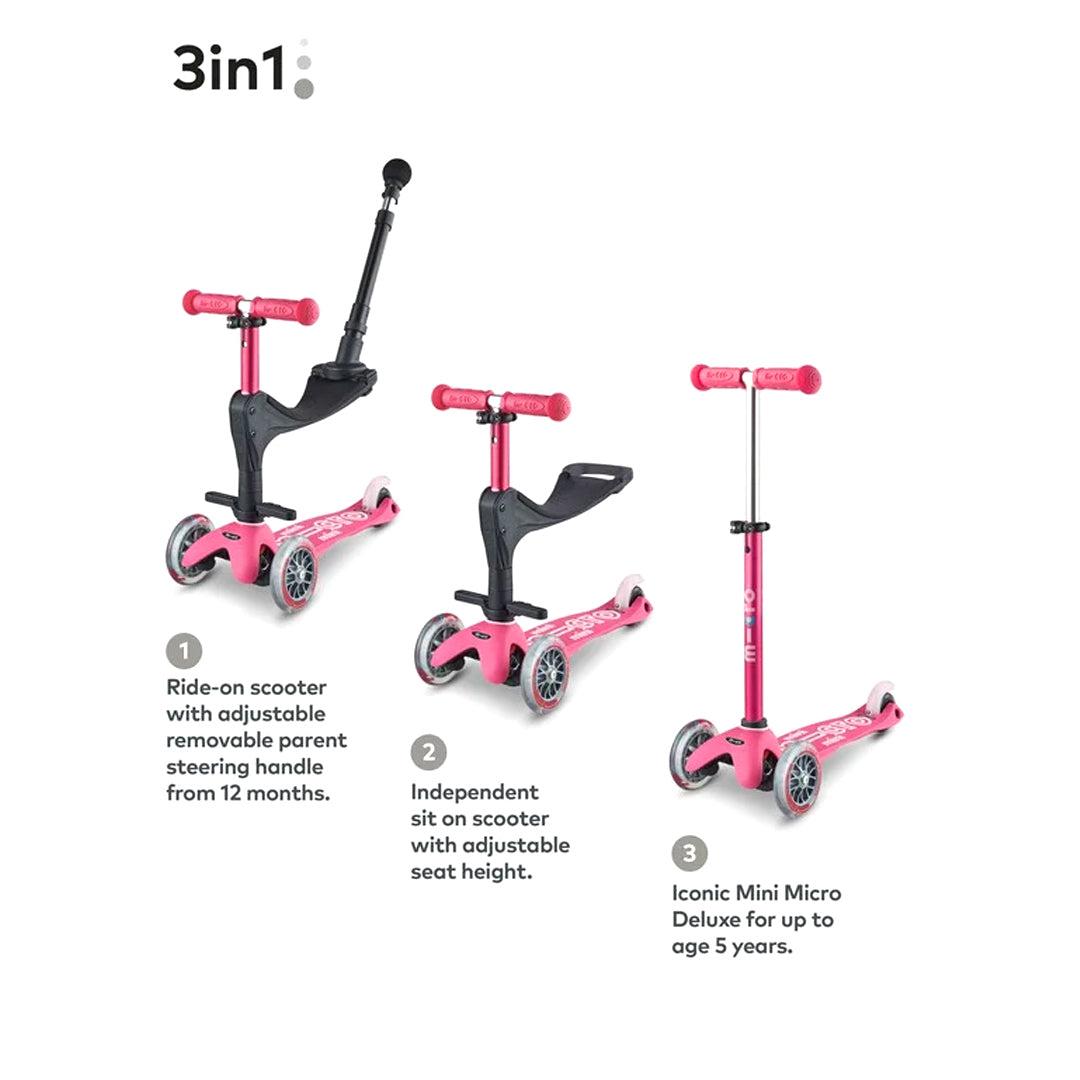  Micro Scooters 3 In 1 Deluxe Plus Scooter + Push Handle - Pink、mySite、merchandisen