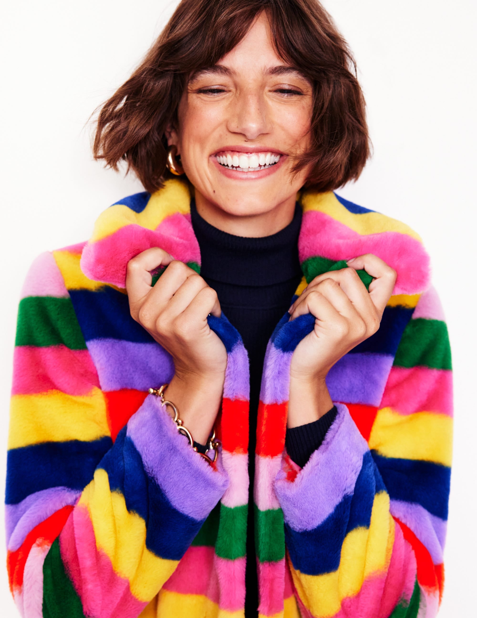  Stripe Faux-Fur Coat-Rainbow Stripe、mySite、ashleygrahame