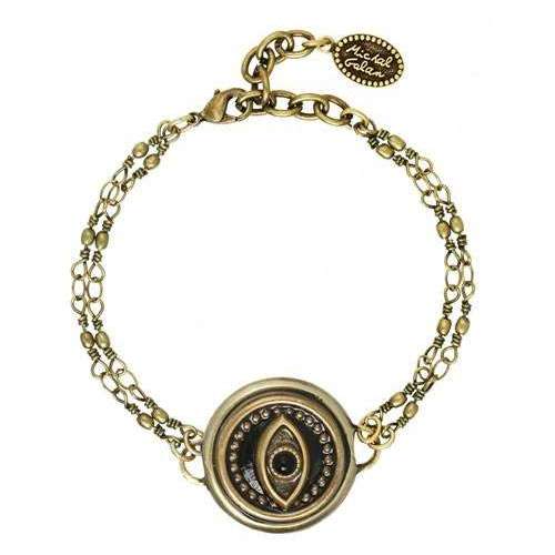Michal Golan Round Black and Gray Evil Eye Bracelet on Double Chain、mySite、topwebapps